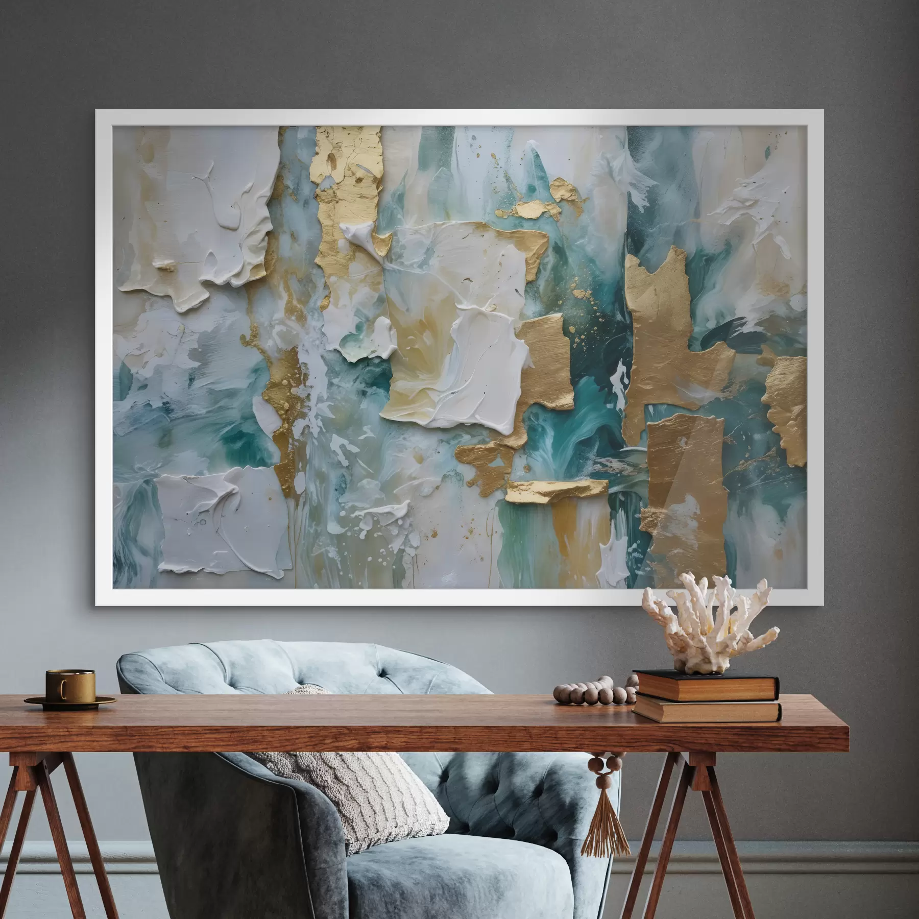 murales de pared Pintura descascarada con capas de colores blanco, azul y amarillo que crean una impresión abstracta y texturizada f40577
