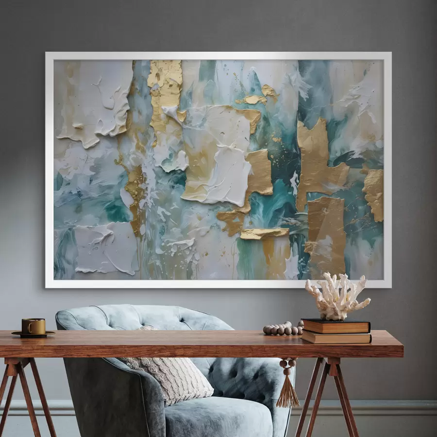murales de pared Pintura descascarada con capas de colores blanco, azul y amarillo que crean una impresión abstracta y texturizada f40577