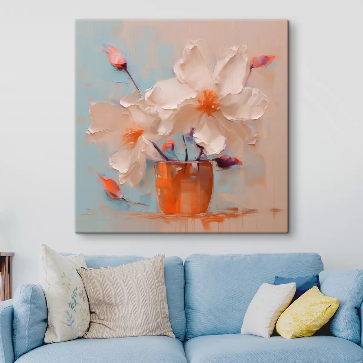 murales de pared Narcisos en jarrón, blanco, naranja, beige, azul. s40520