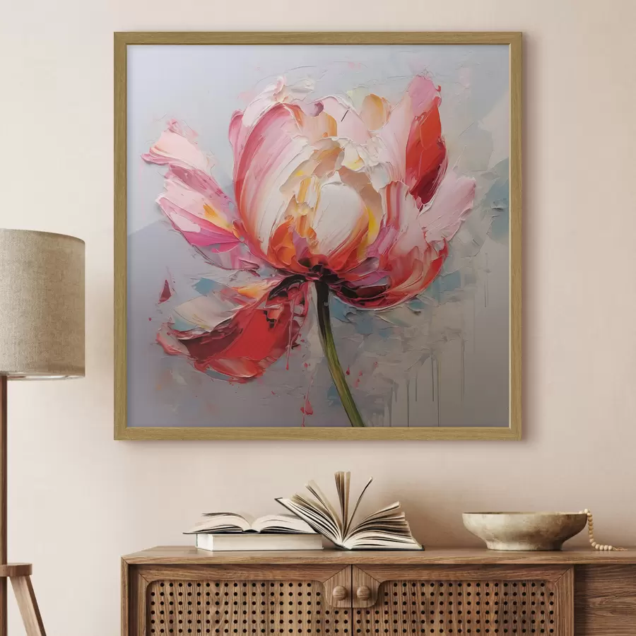 murales de pared Tulipán floreciente, color rojo, rosa y gris f40519