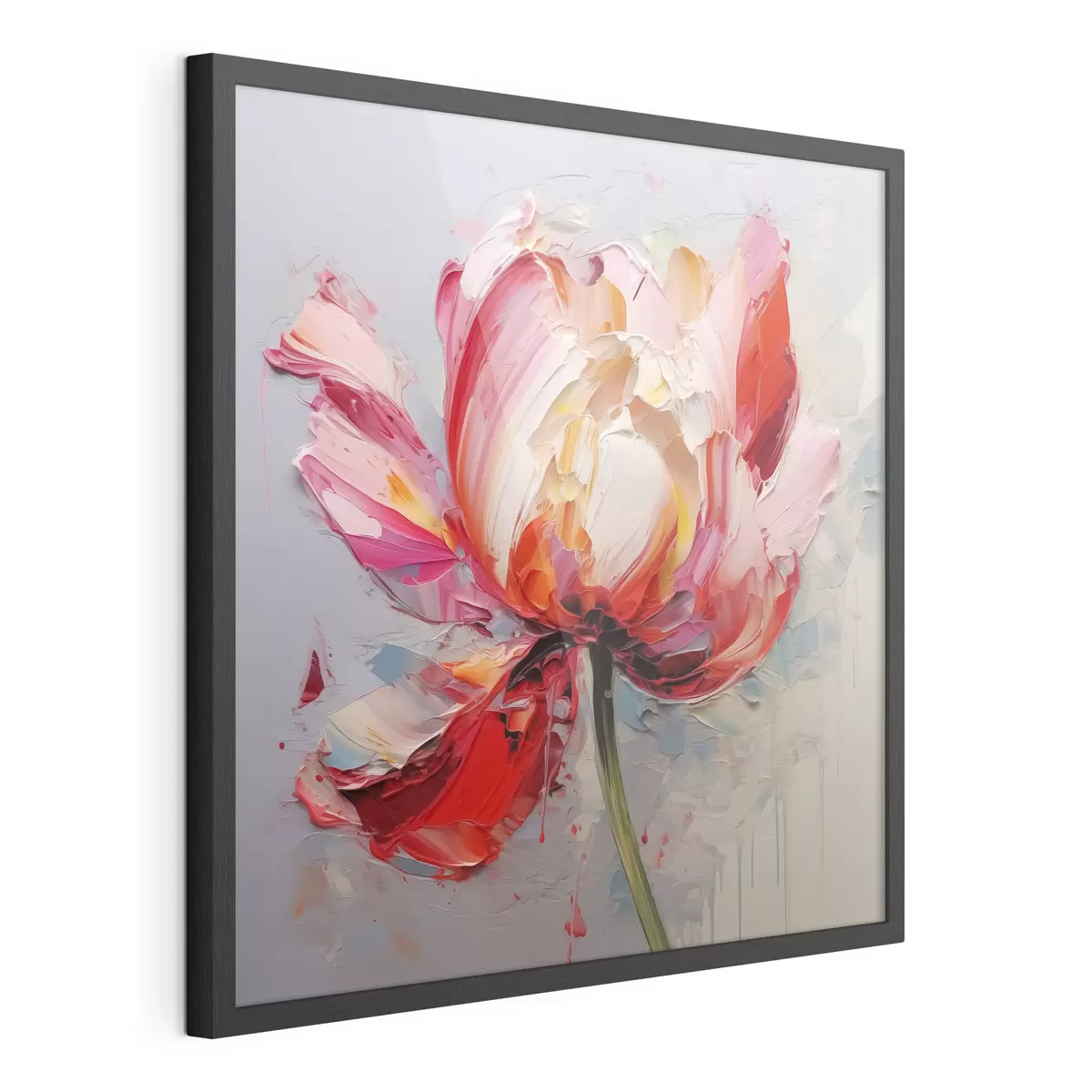 Poster Tulipán floreciente, color rojo, rosa y gris f40519