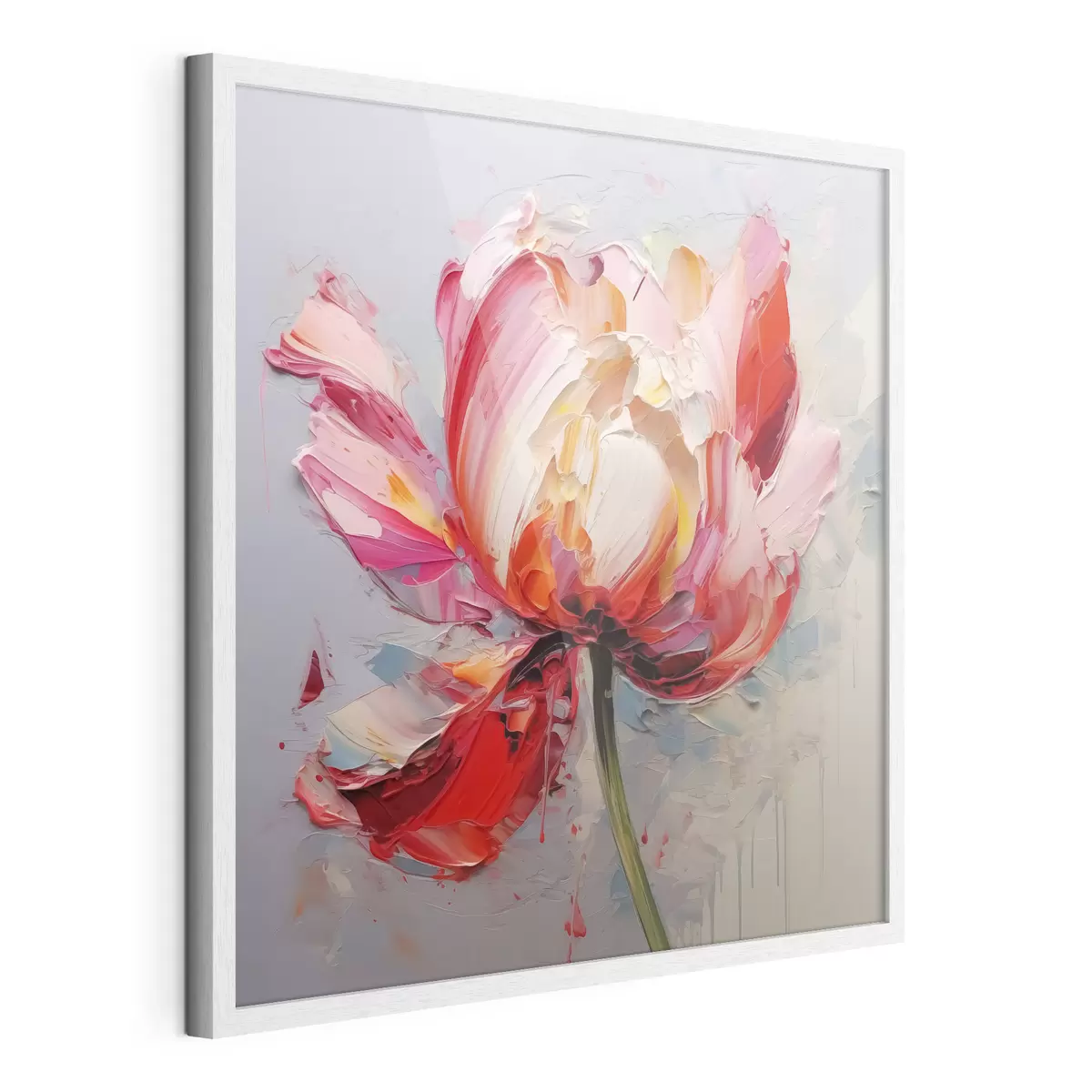 Poster Tulipán floreciente, color rojo, rosa y gris f40519