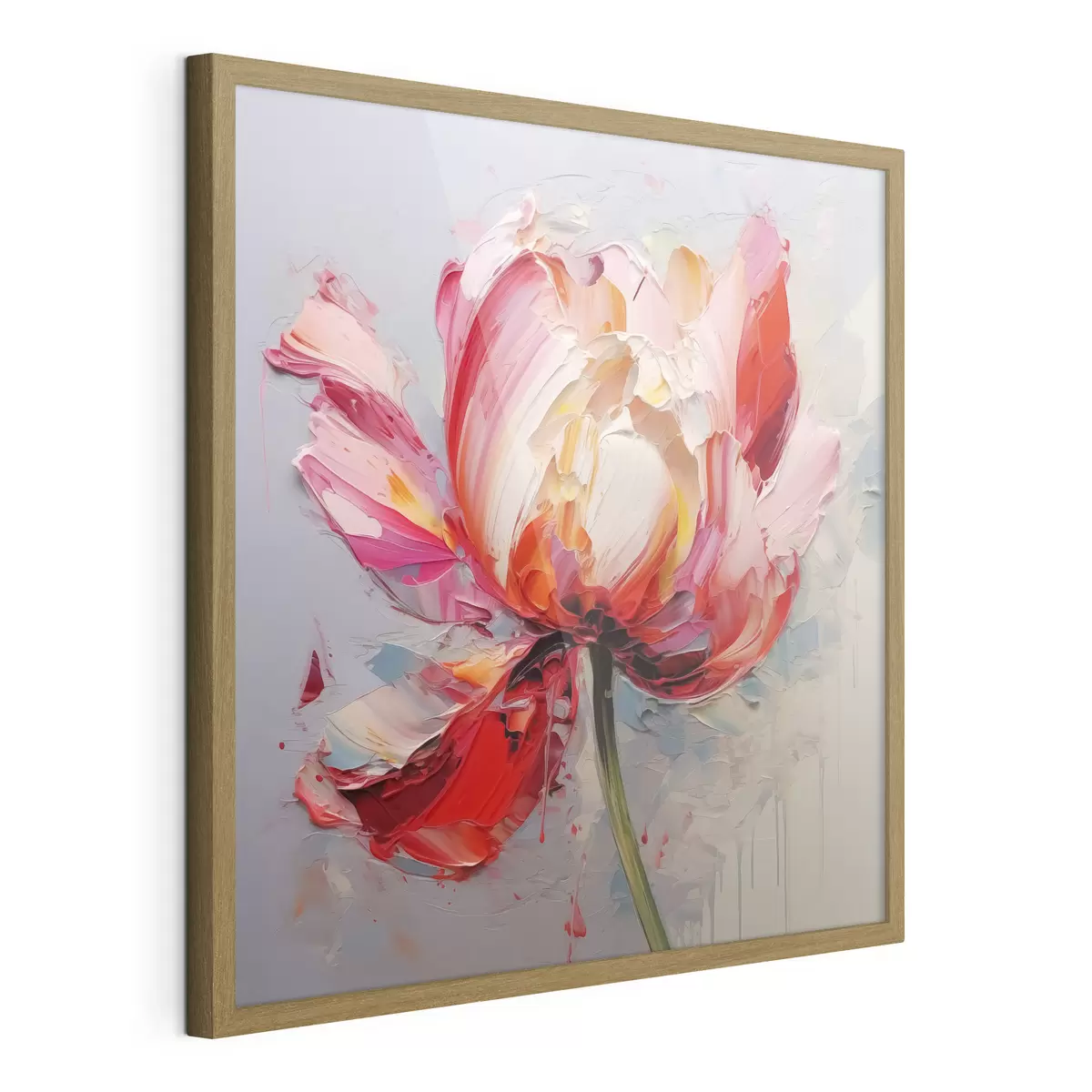 Poster Tulipán floreciente, color rojo, rosa y gris f40519