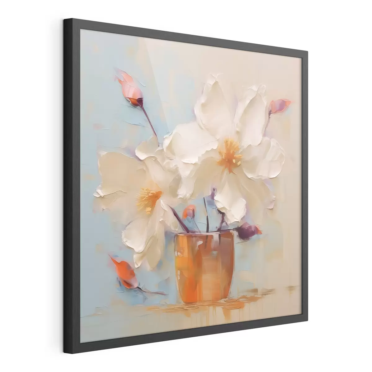 Poster Narcisos en jarrón, blanco, naranja, beige, azul f40520