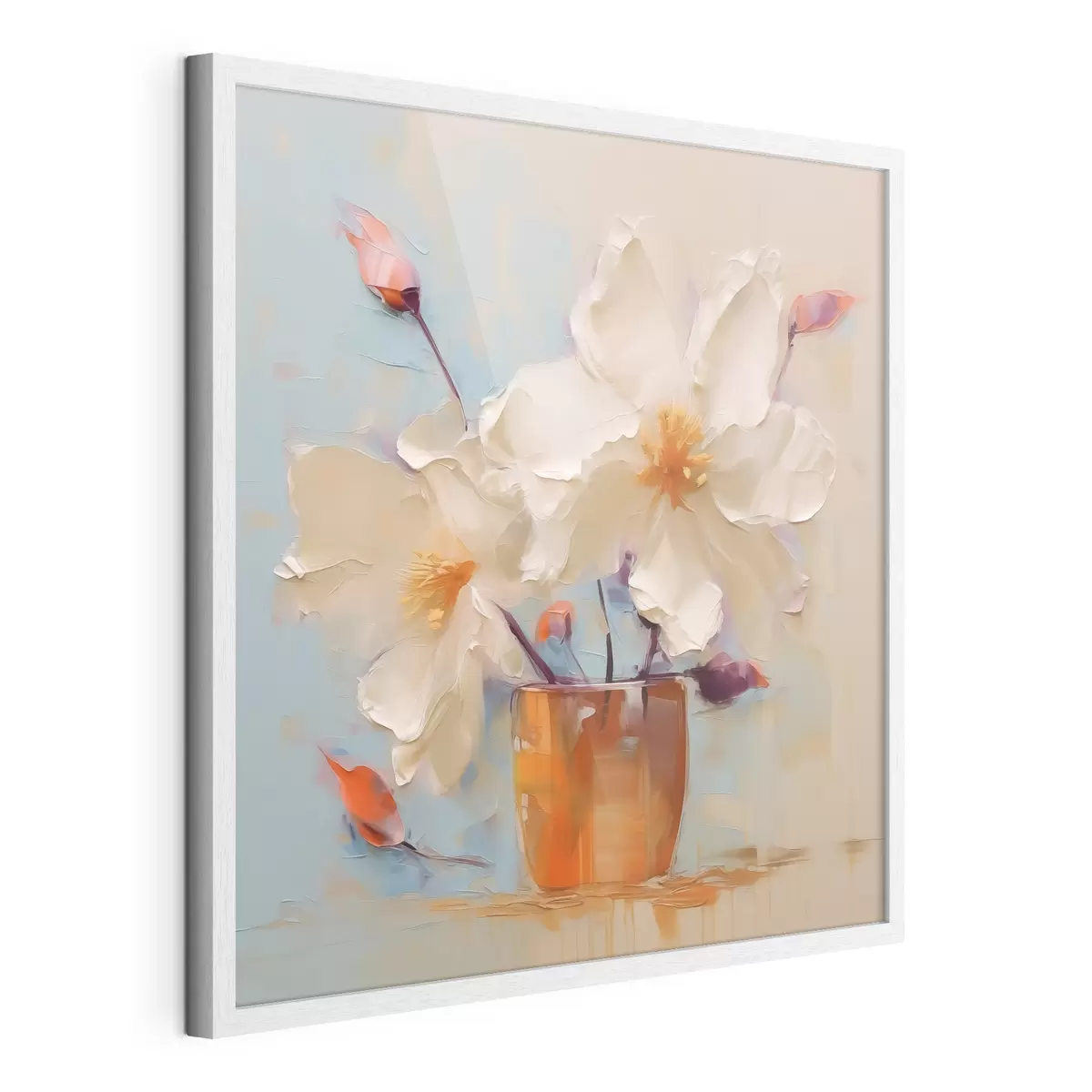 Poster Narcisos en jarrón, blanco, naranja, beige, azul f40520