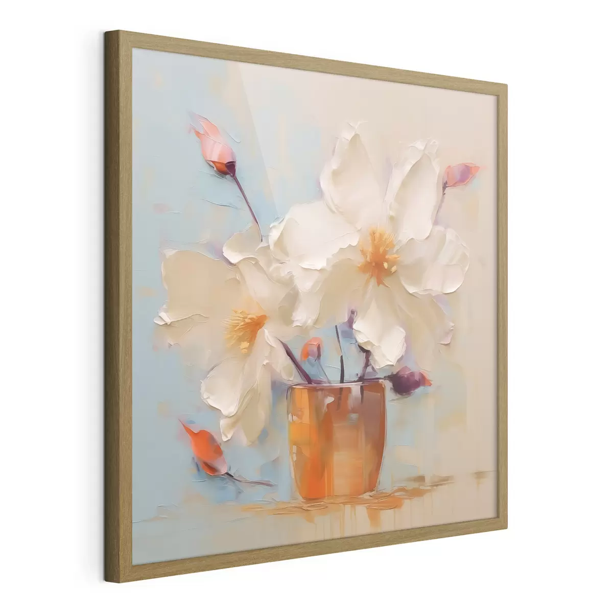 Poster Narcisos en jarrón, blanco, naranja, beige, azul f40520