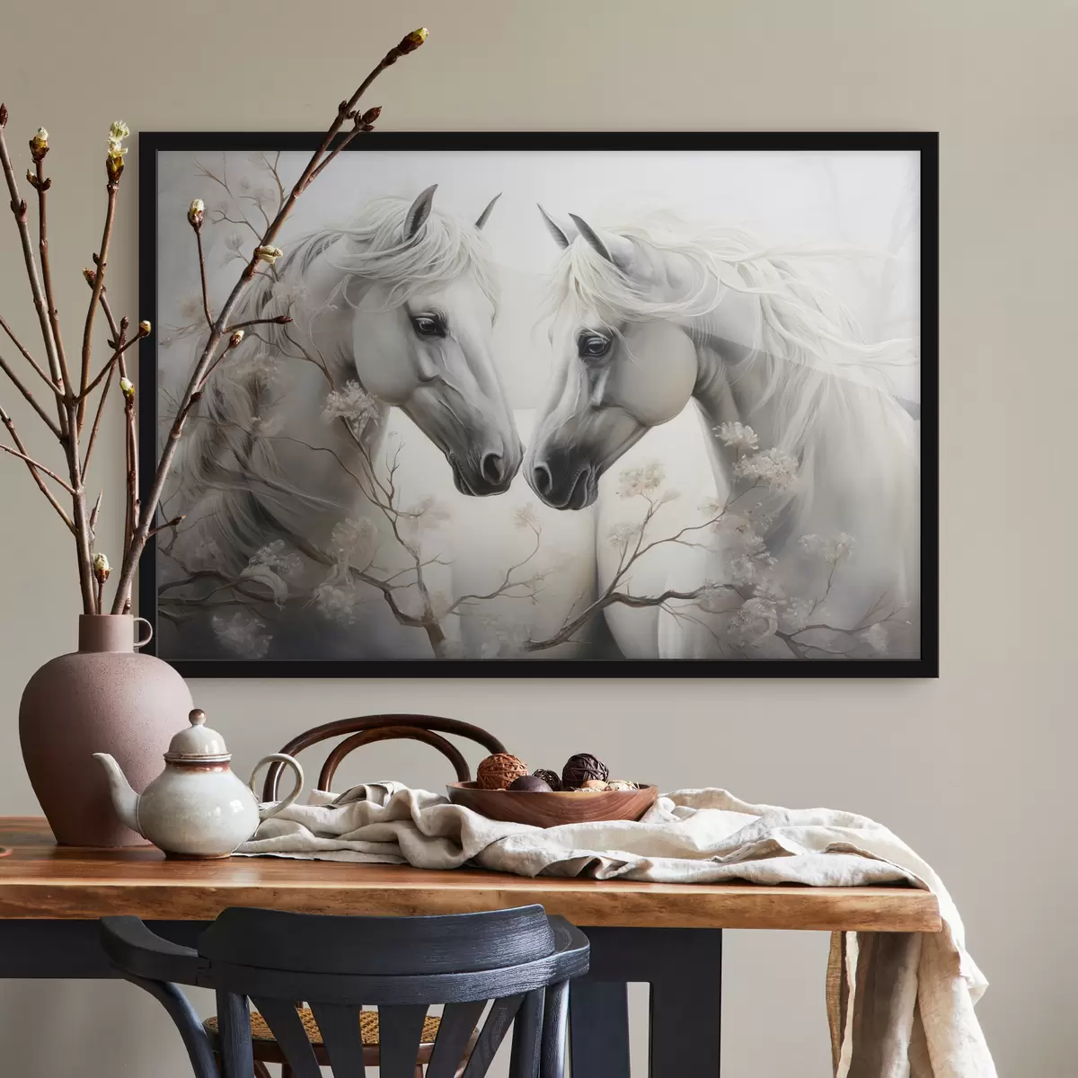 Poster Dos caballos entre las ramas. f40530