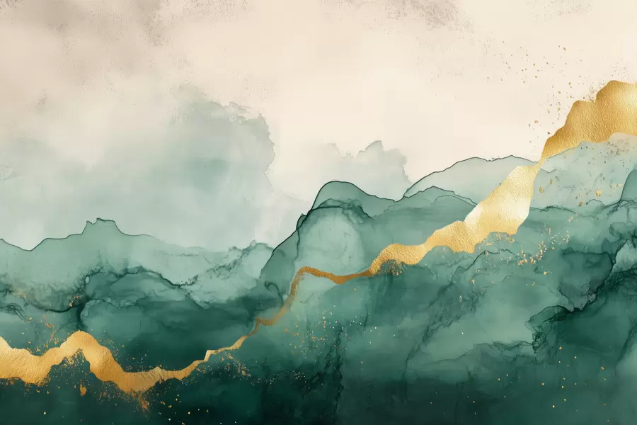 murales de pared Composición de acuarela esmeralda vintage w01362v1