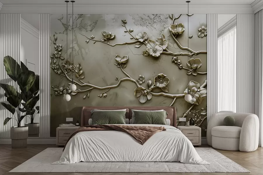 murales de pared relieve de flores y plantas en la superficie w01432v1