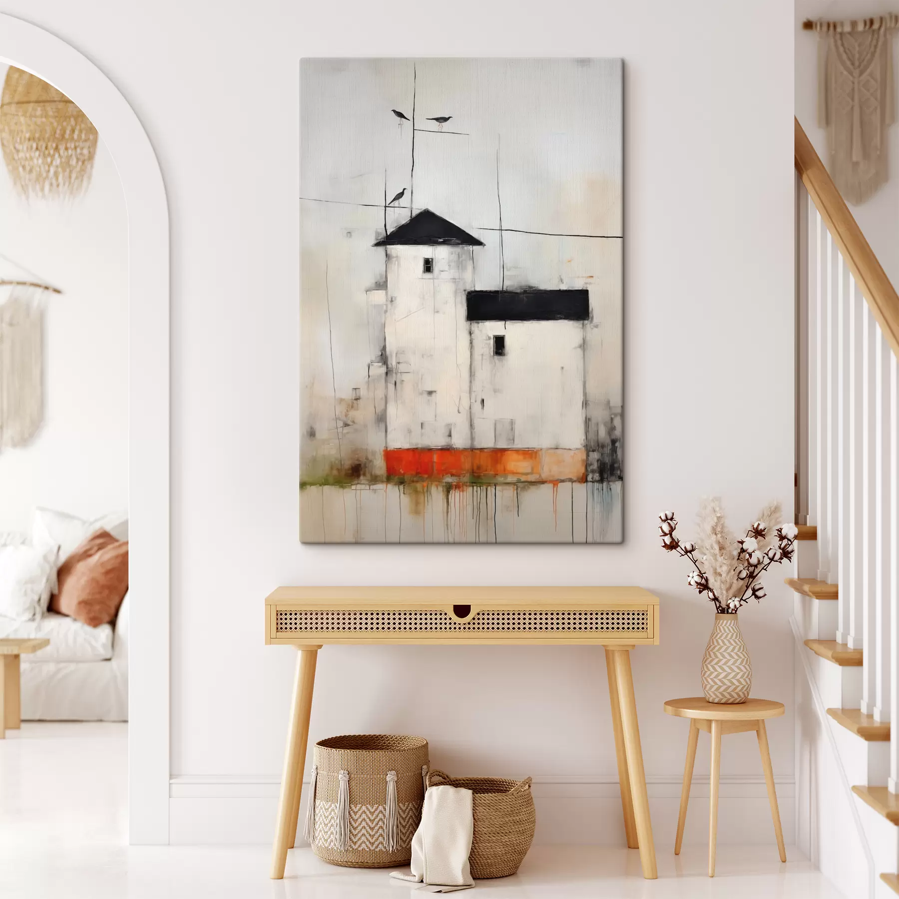 murales de pared Escena abstracta con pájaros y edificio s40685