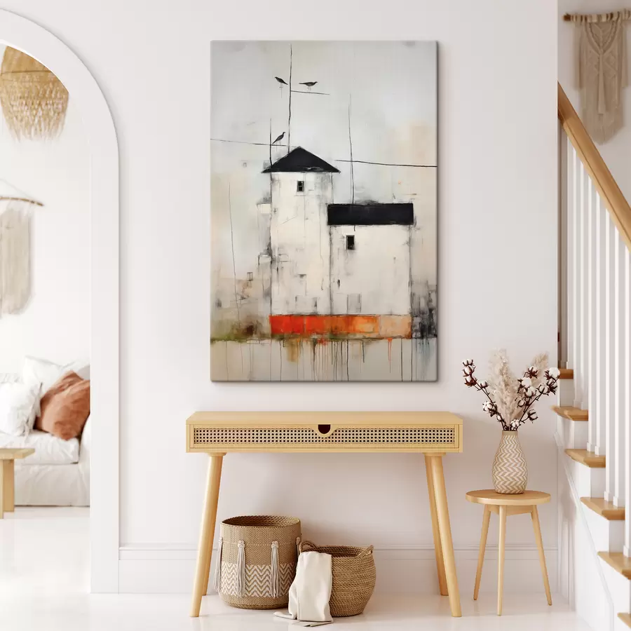 murales de pared Escena abstracta con pájaros y edificio s40685