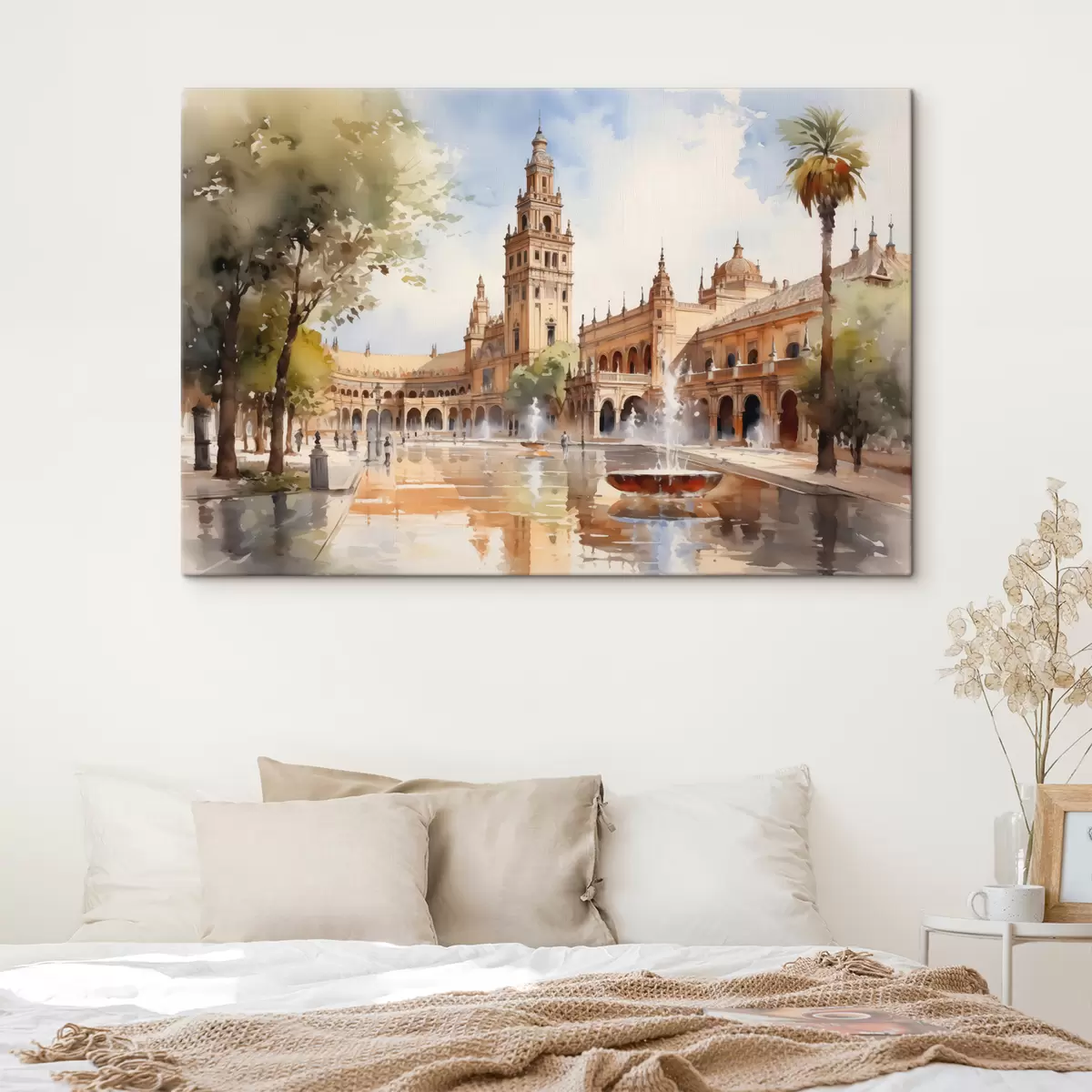 murales de pared Plaza del castillo en la ciudad acuarela s40681