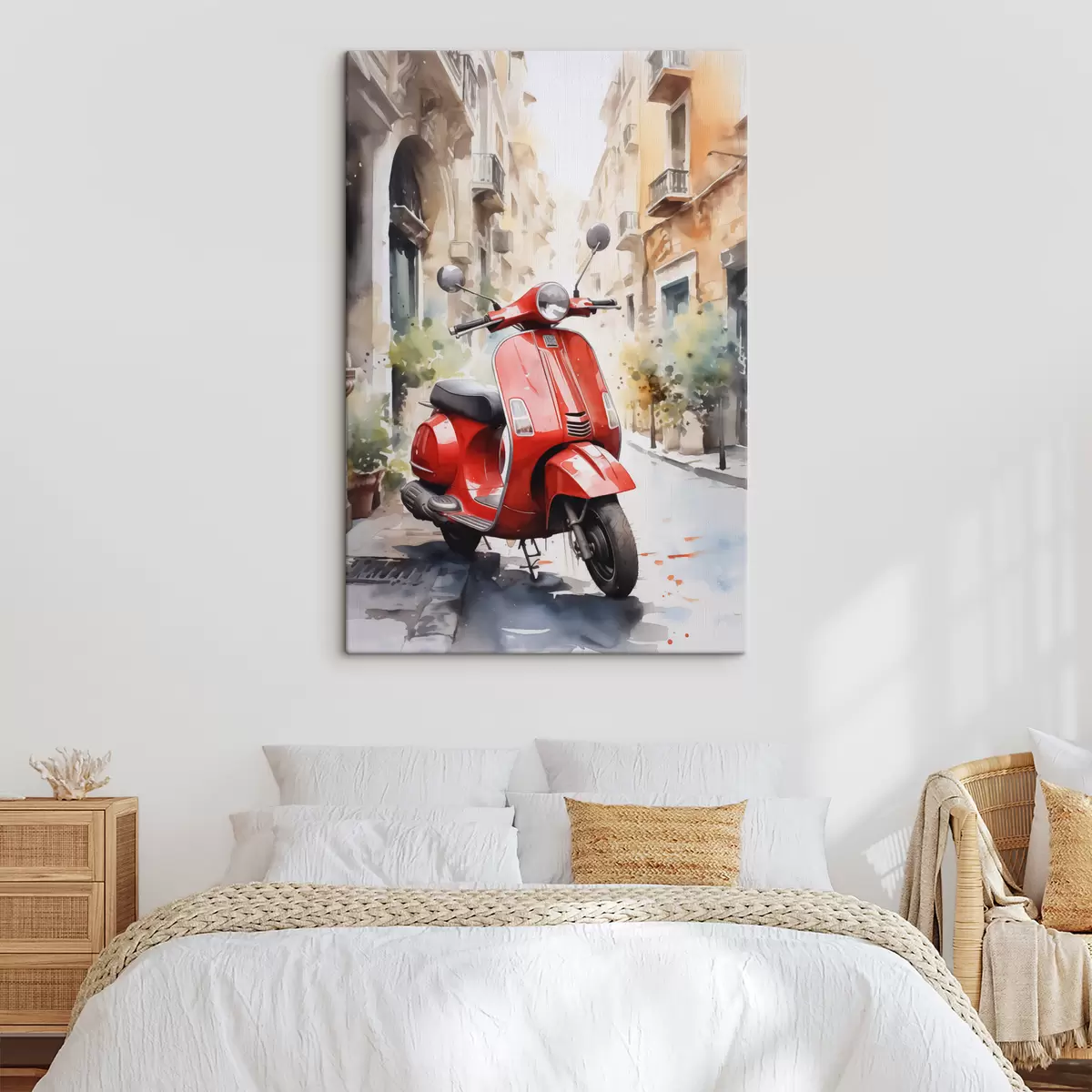 murales de pared Moto roja en la calle de Roma acuarela s40728