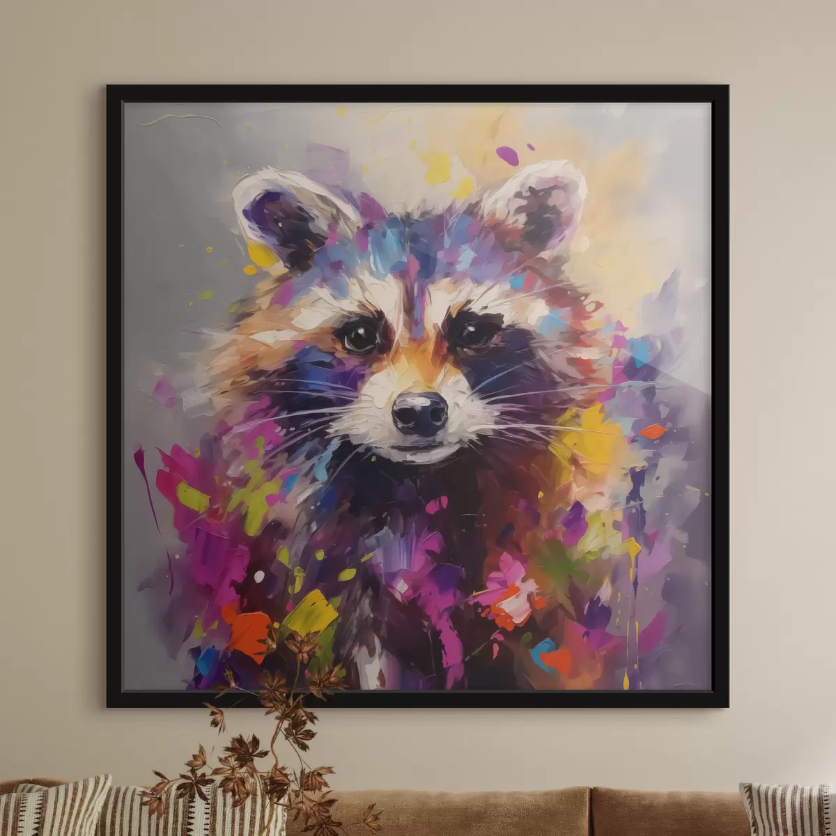 Poster Retrato abstracto de un mapache en colores vivos f40691