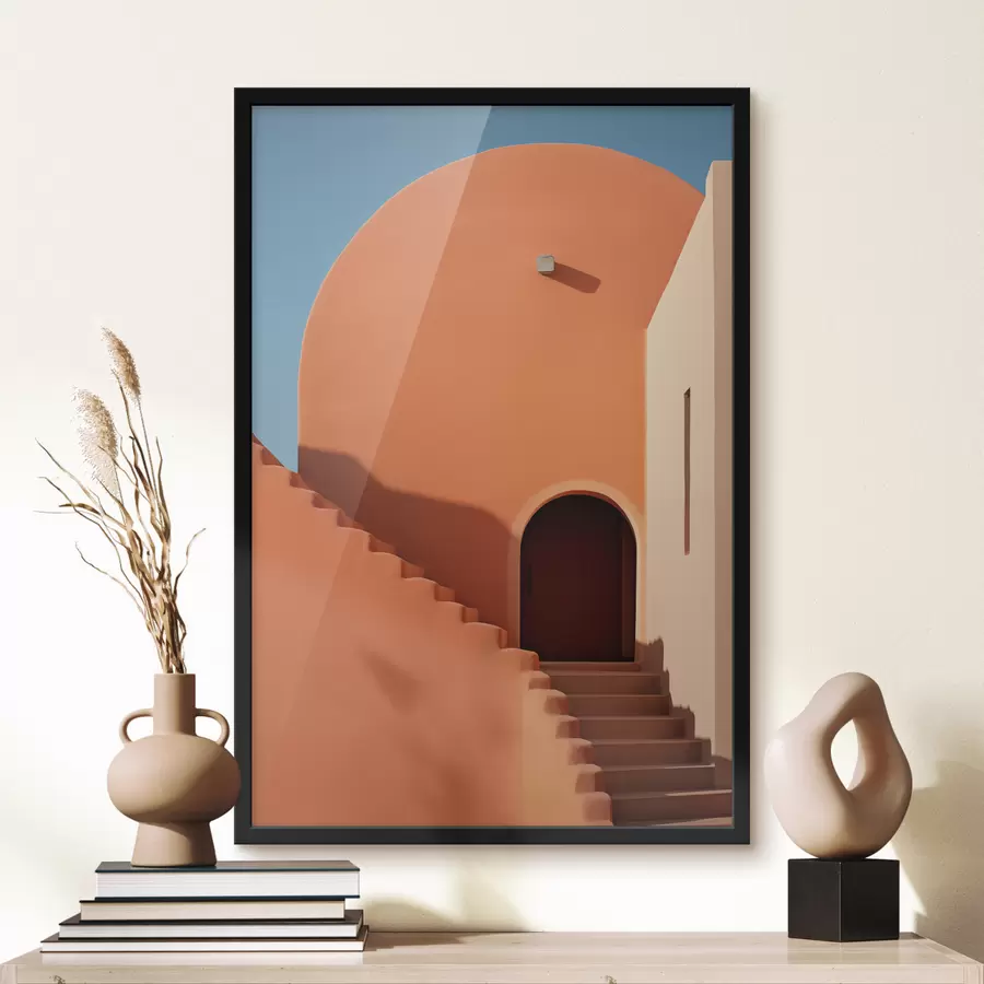 murales de pared Edificio de arquitectura minimalista con escalones, color azul, naranja f40724