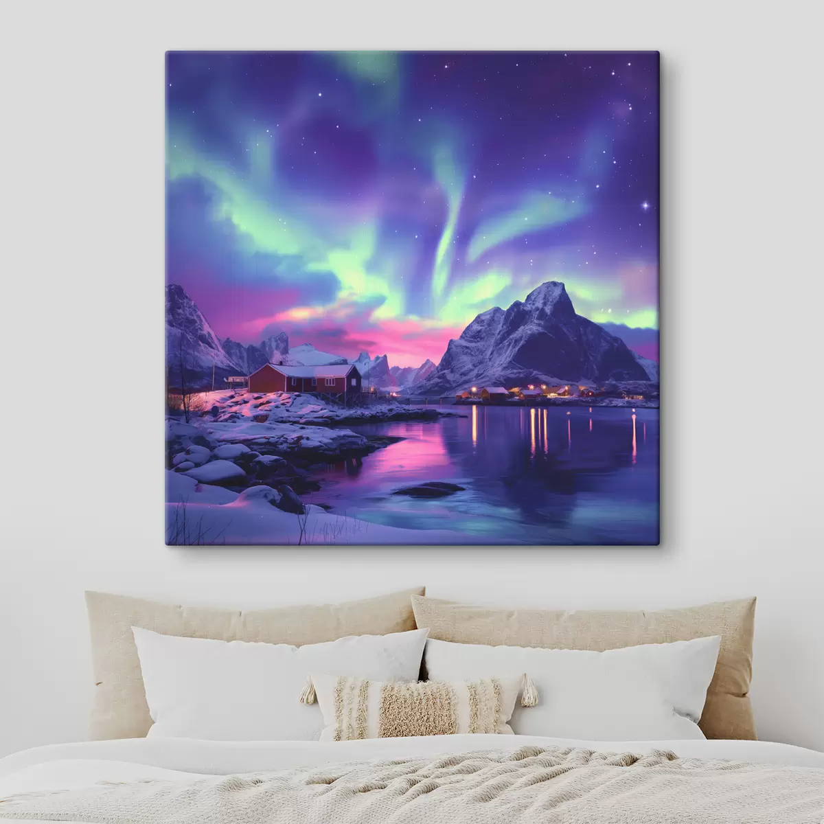 murales de pared Luces del norte en las islas Lofoten, Noruega naturaleza, invierno s40298