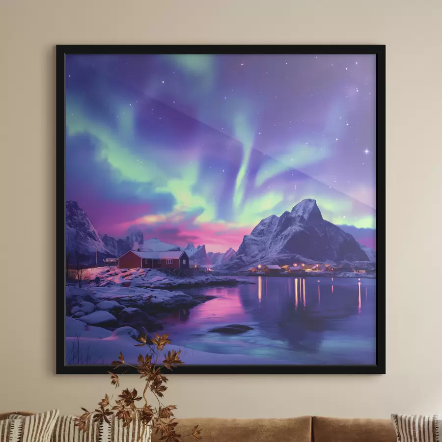 murales de pared Luces del norte en las islas Lofoten, Noruega naturaleza, invierno f40298