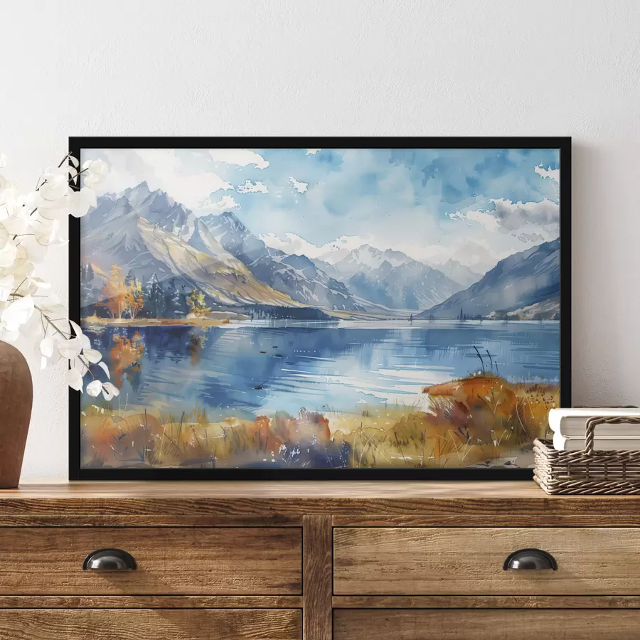 murales de pared Paisaje de montañas en acuarela, colores otoñales f40308