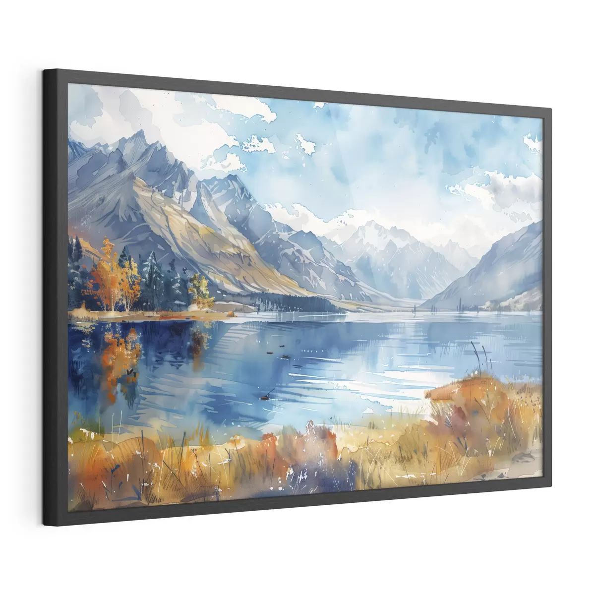 Poster Paisaje de montañas en acuarela, colores otoñales f40308