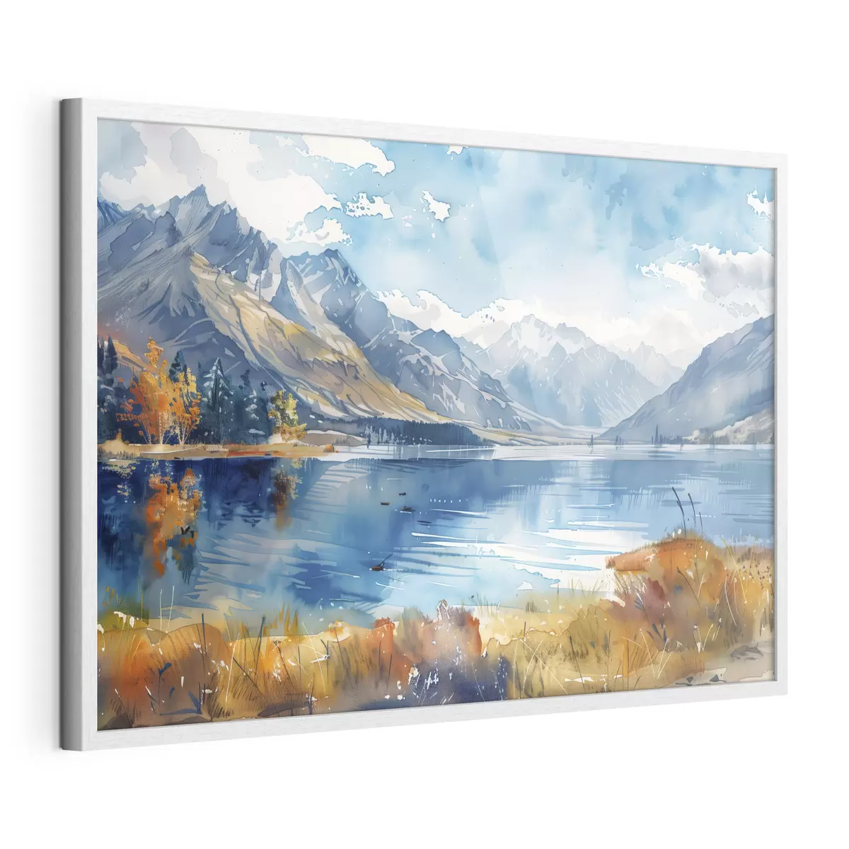 Poster Paisaje de montañas en acuarela, colores otoñales f40308