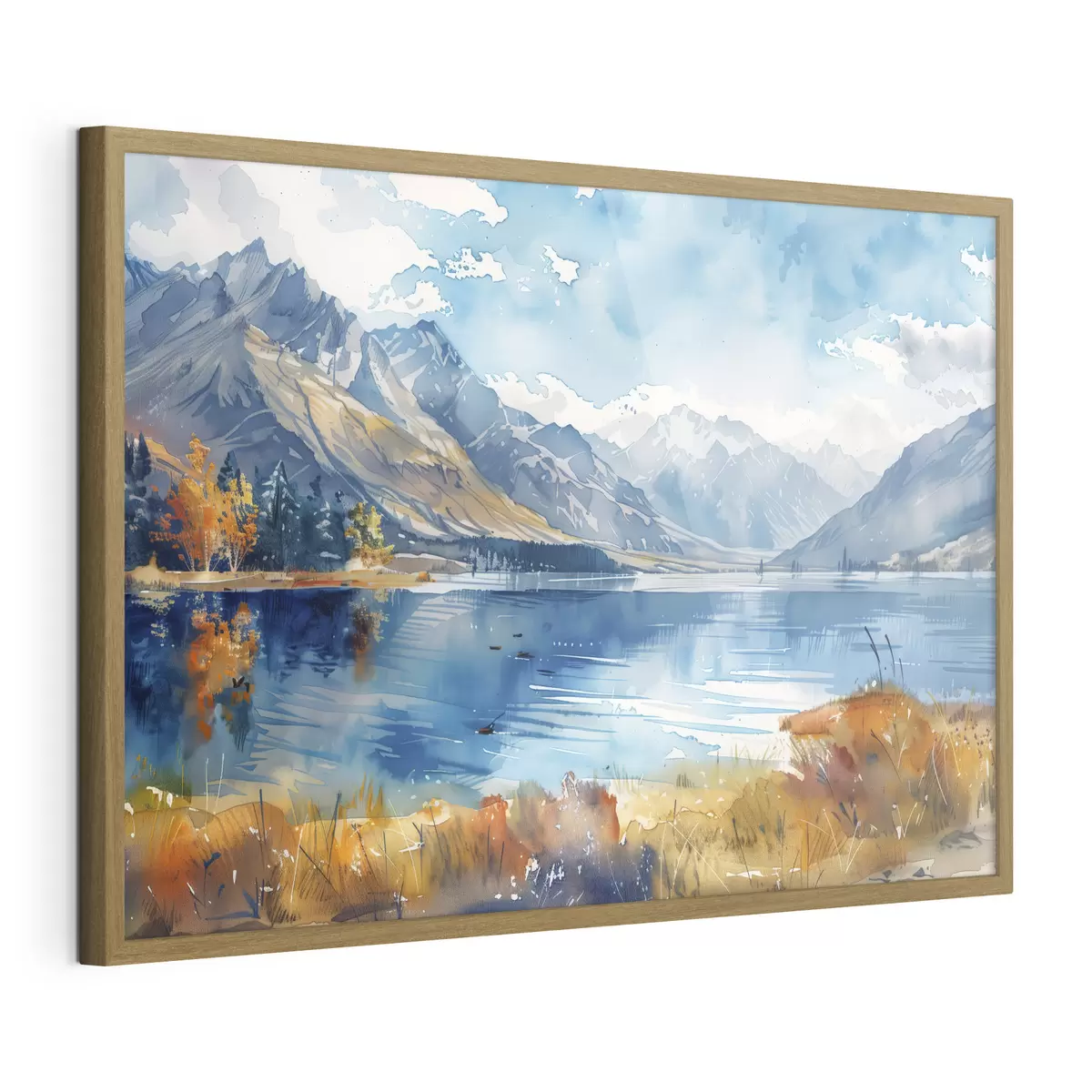 Poster Paisaje de montañas en acuarela, colores otoñales f40308