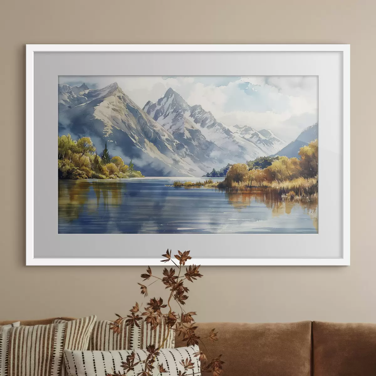 Poster Paisaje otoñal de montaña, río, árboles f40309