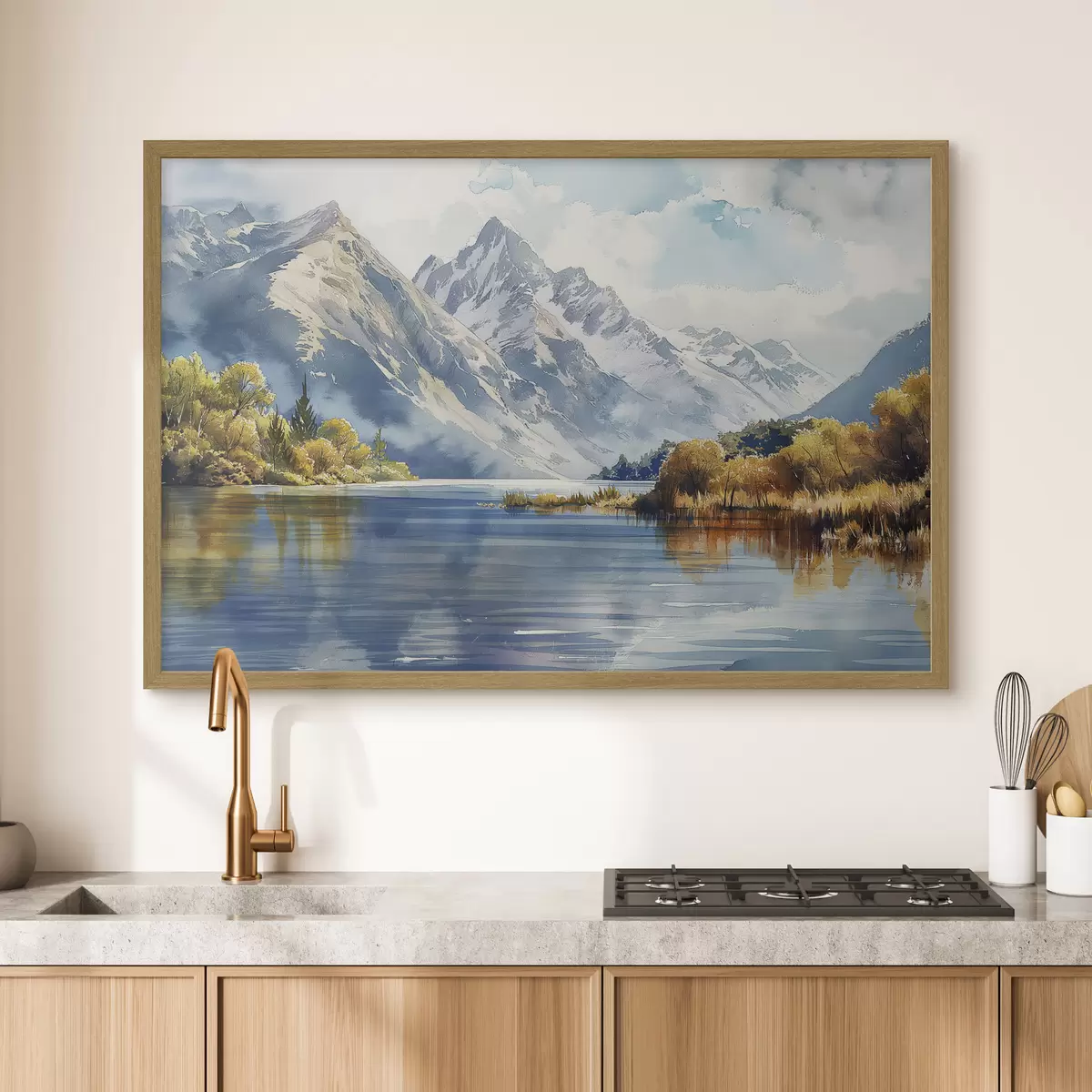 Poster Paisaje otoñal de montaña, río, árboles f40309
