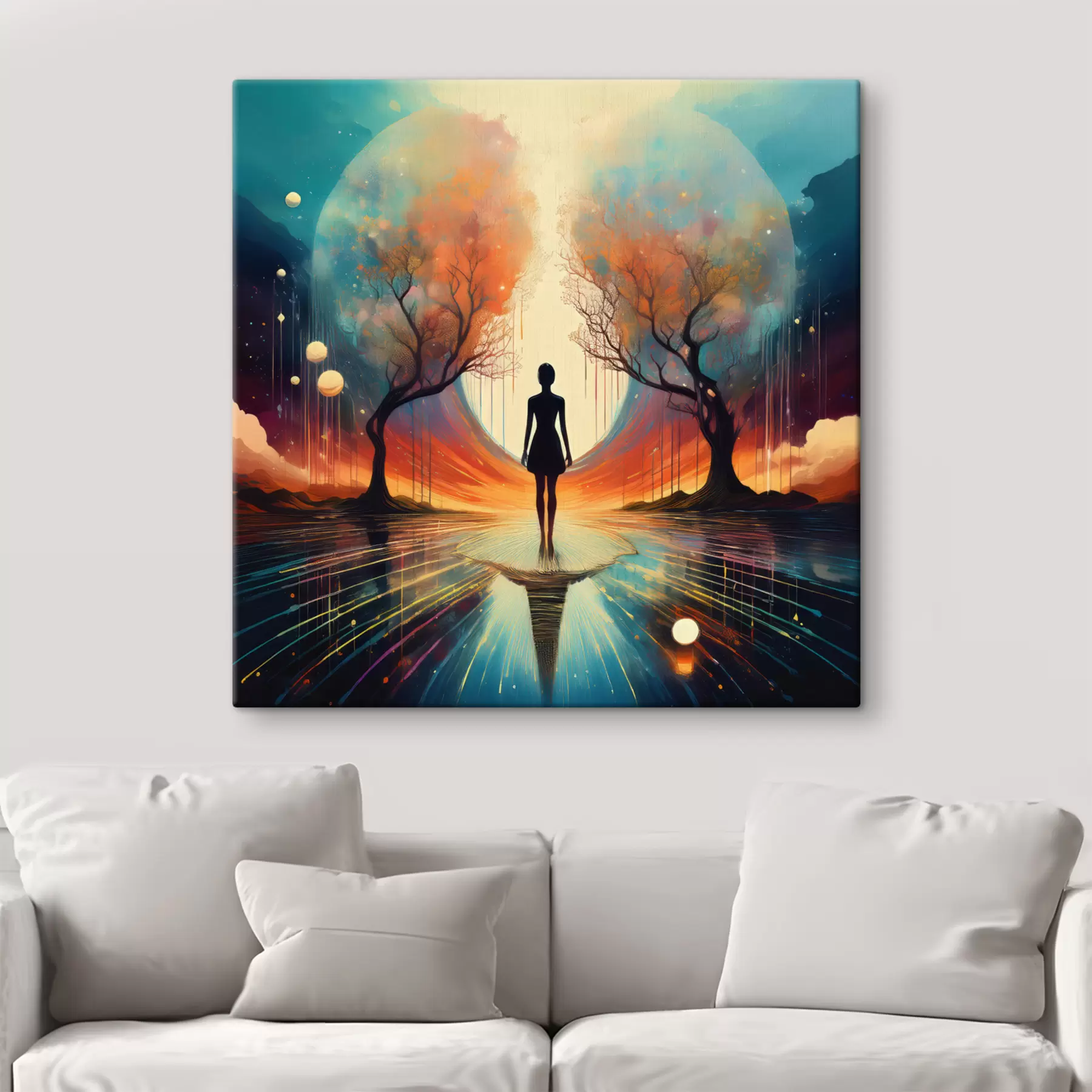 murales de pared silueta entre árboles, autoconocimiento, autorreflexión s40713