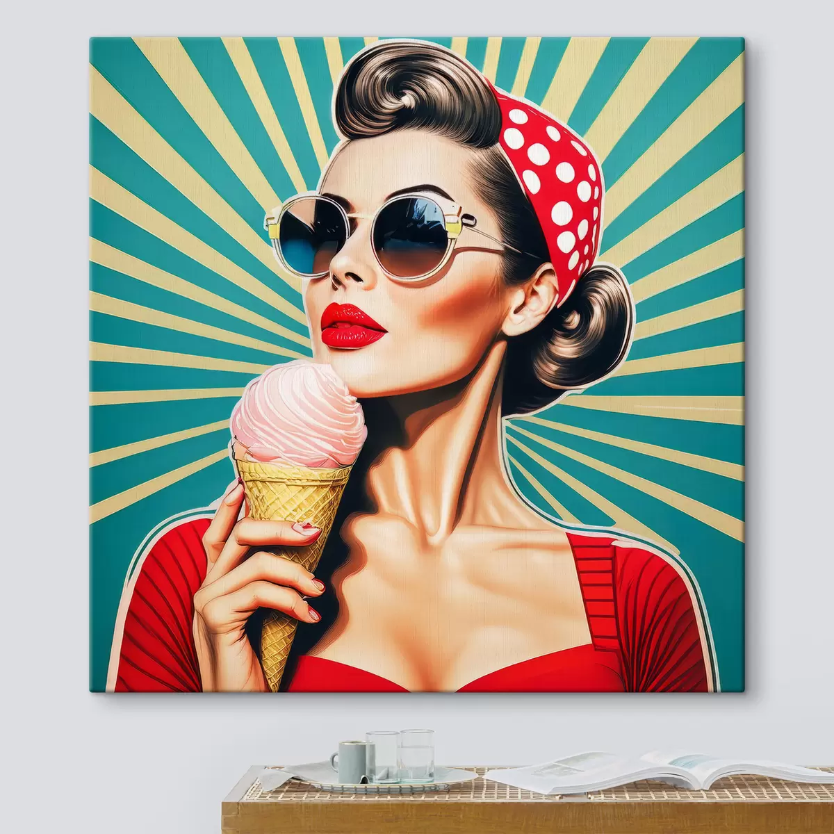 murales de pared chica con helado, pop art, pin-up, retro s40718