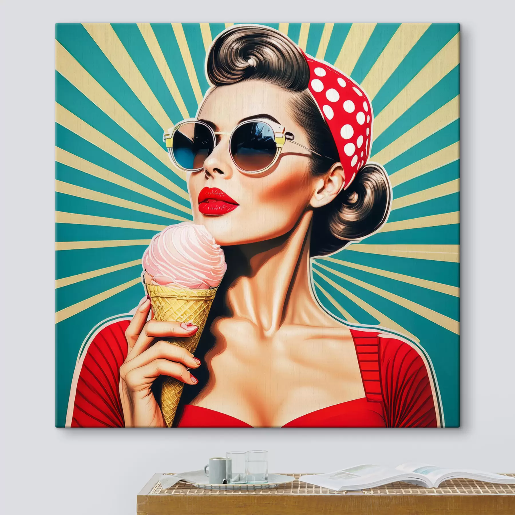 murales de pared chica con helado, pop art, pin-up, retro s40718