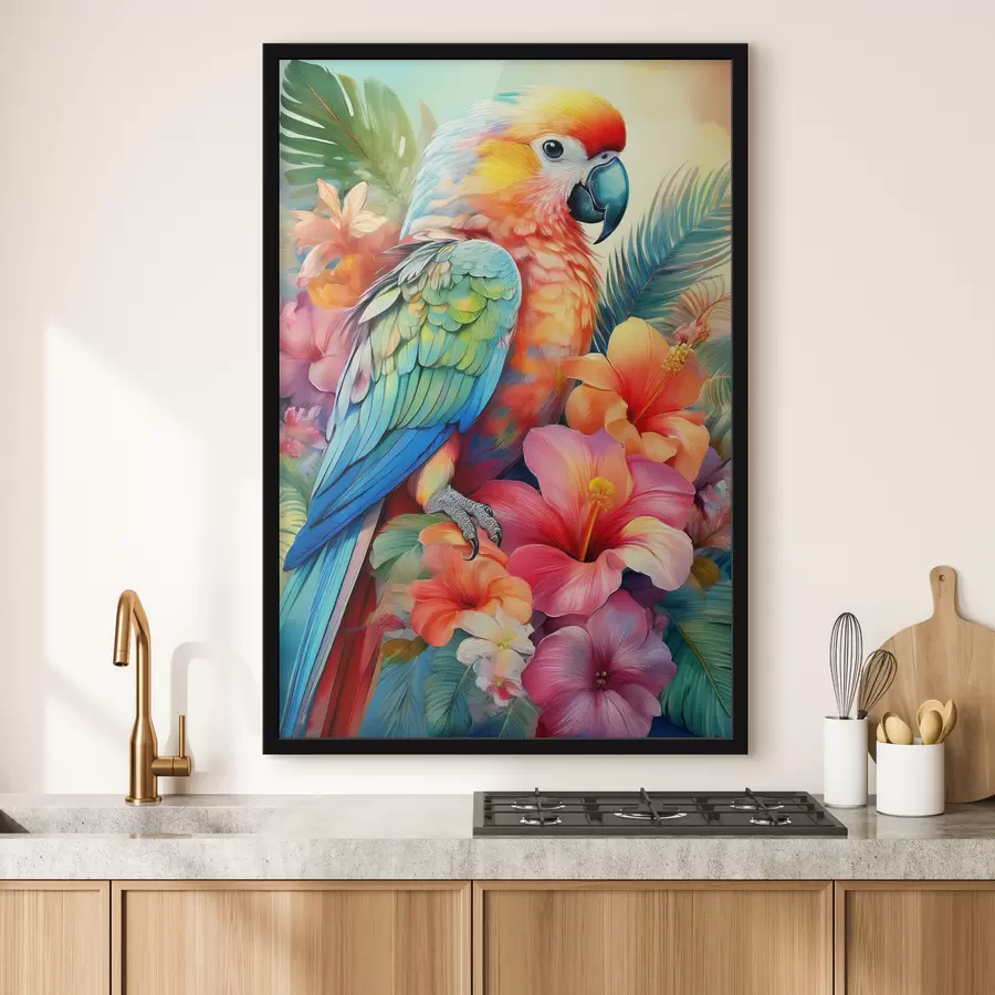 murales de pared loro brillante en flores f40711