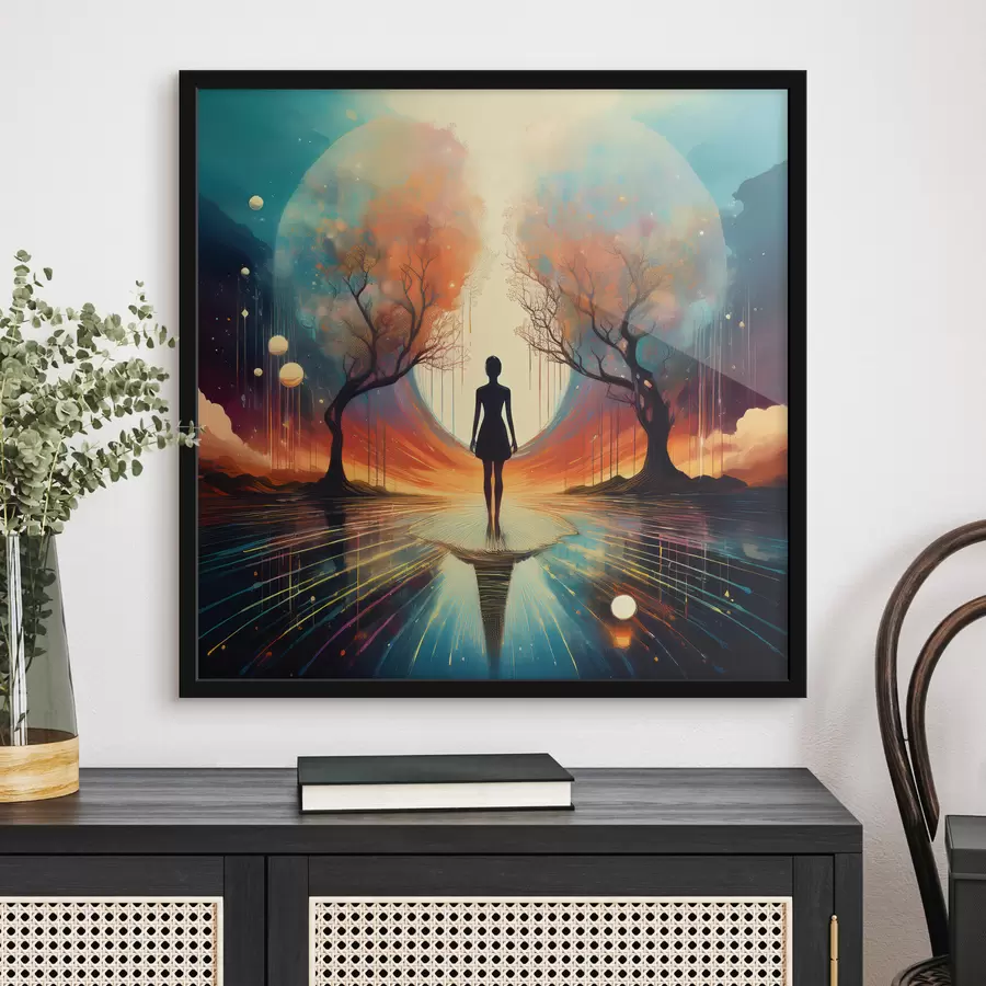 murales de pared silueta entre árboles, autoconocimiento, autorreflexión f40713