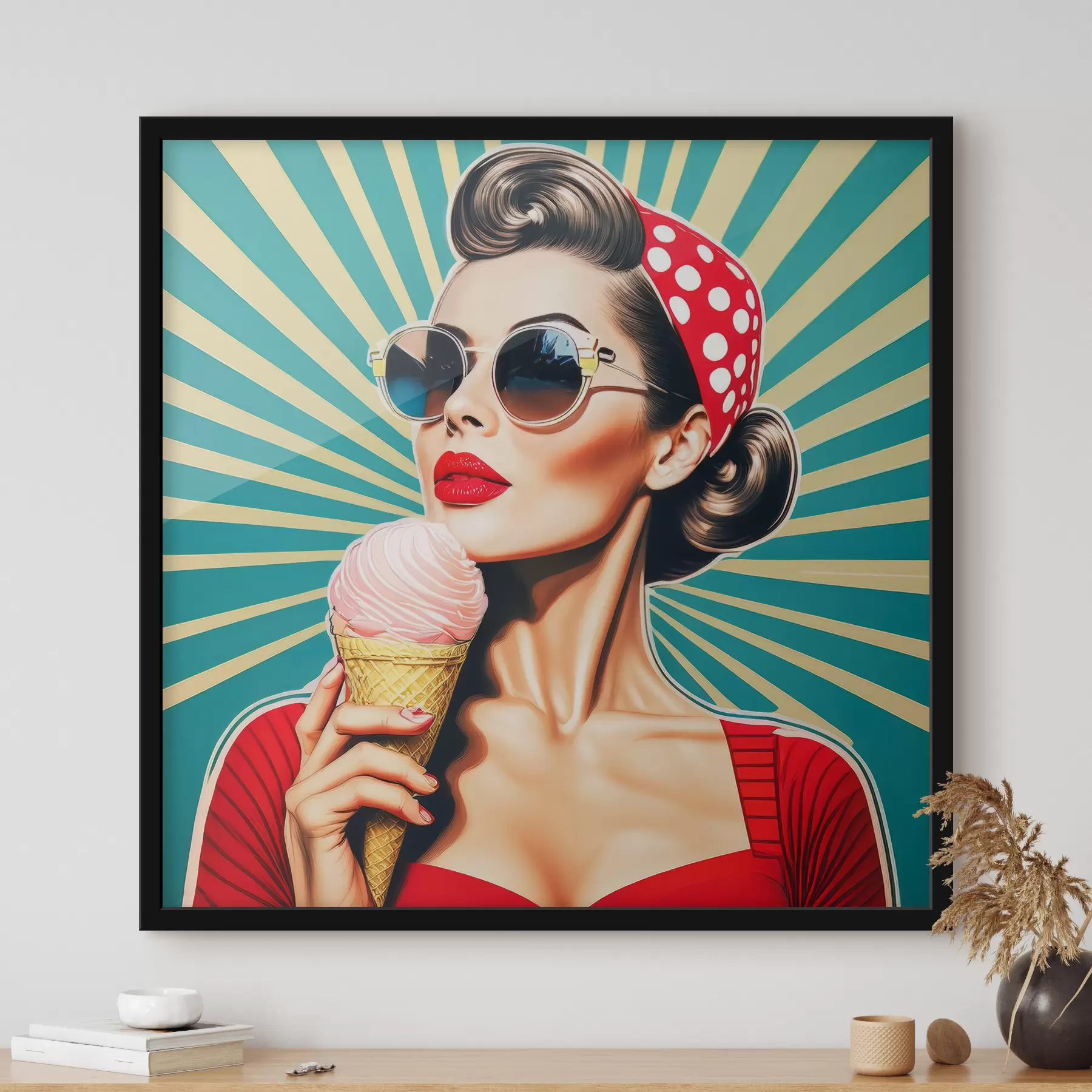 murales de pared chica con helado, pop art, pin-up, retro f40718