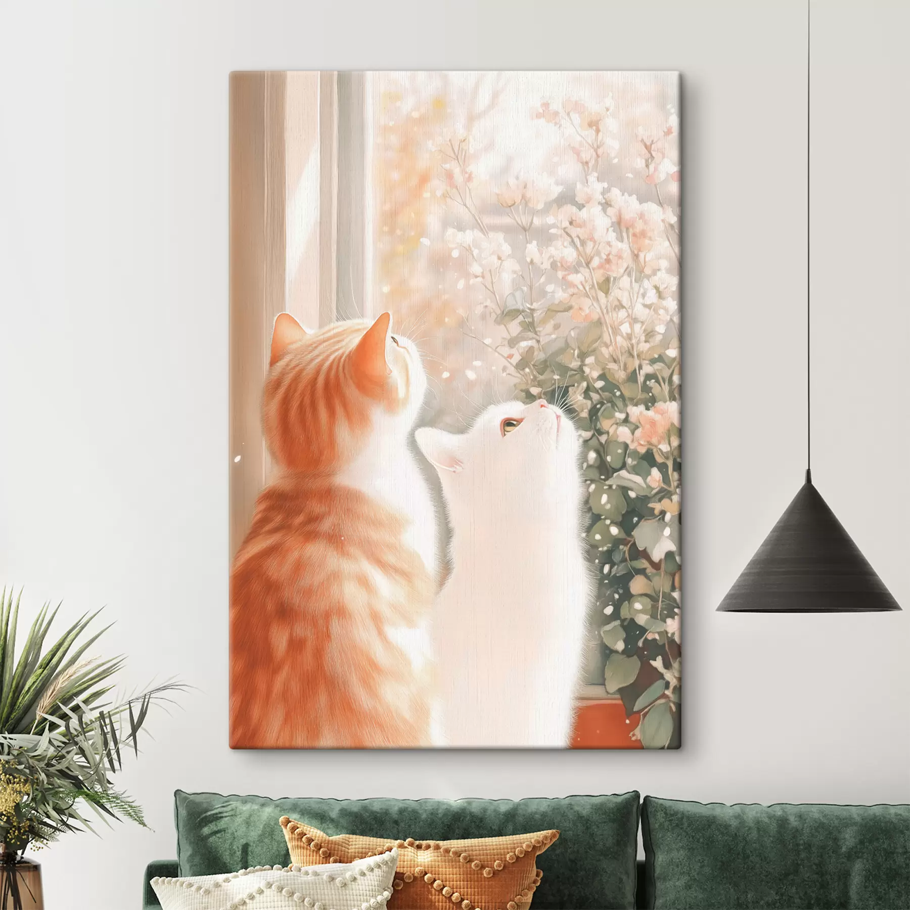 murales de pared Ilustración a lápiz y acuarela de dos adorables gatos sentados juntos s40670