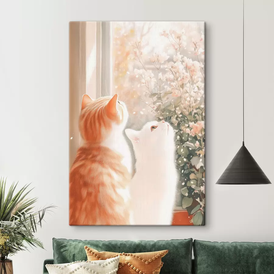 murales de pared Ilustración a lápiz y acuarela de dos adorables gatos sentados juntos s40670