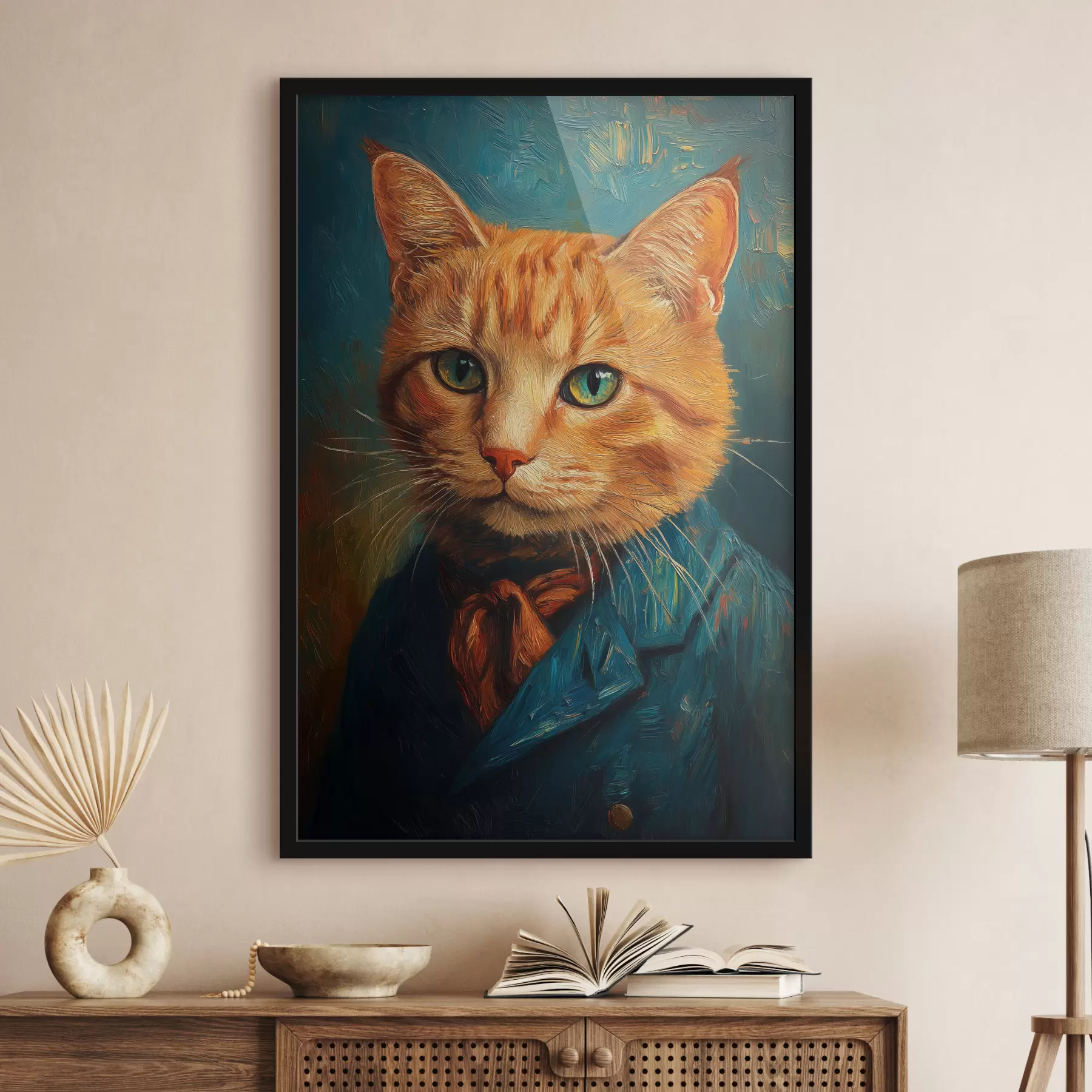 murales de pared Gato rojo con traje al estilo de un retrato de Van Gogh f40647