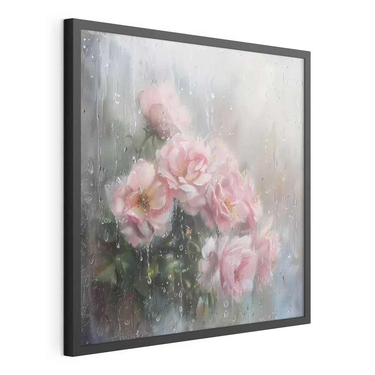 Poster Un ramo de rosas rosas en la ventana cuando llueve f40656