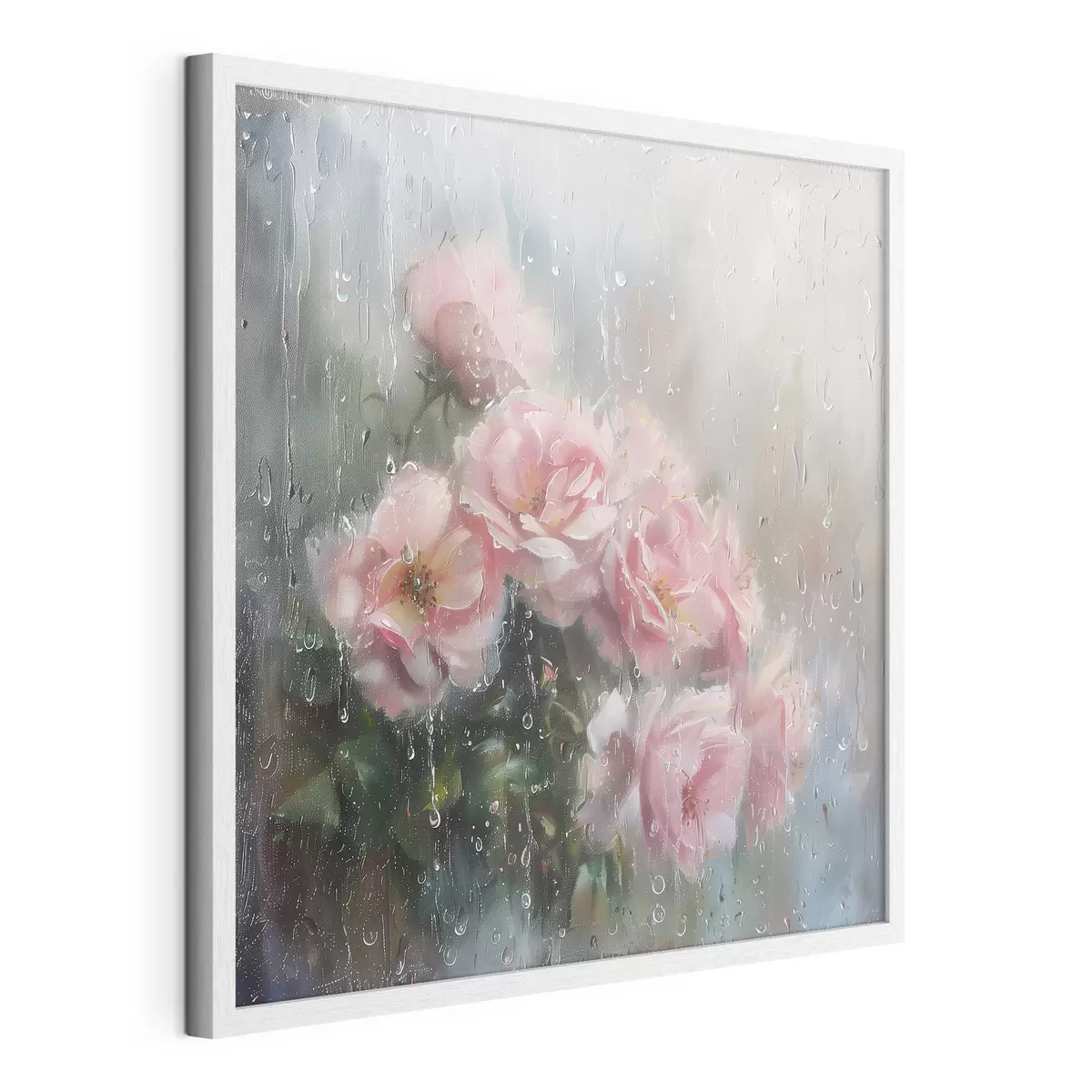 Poster Un ramo de rosas rosas en la ventana cuando llueve f40656