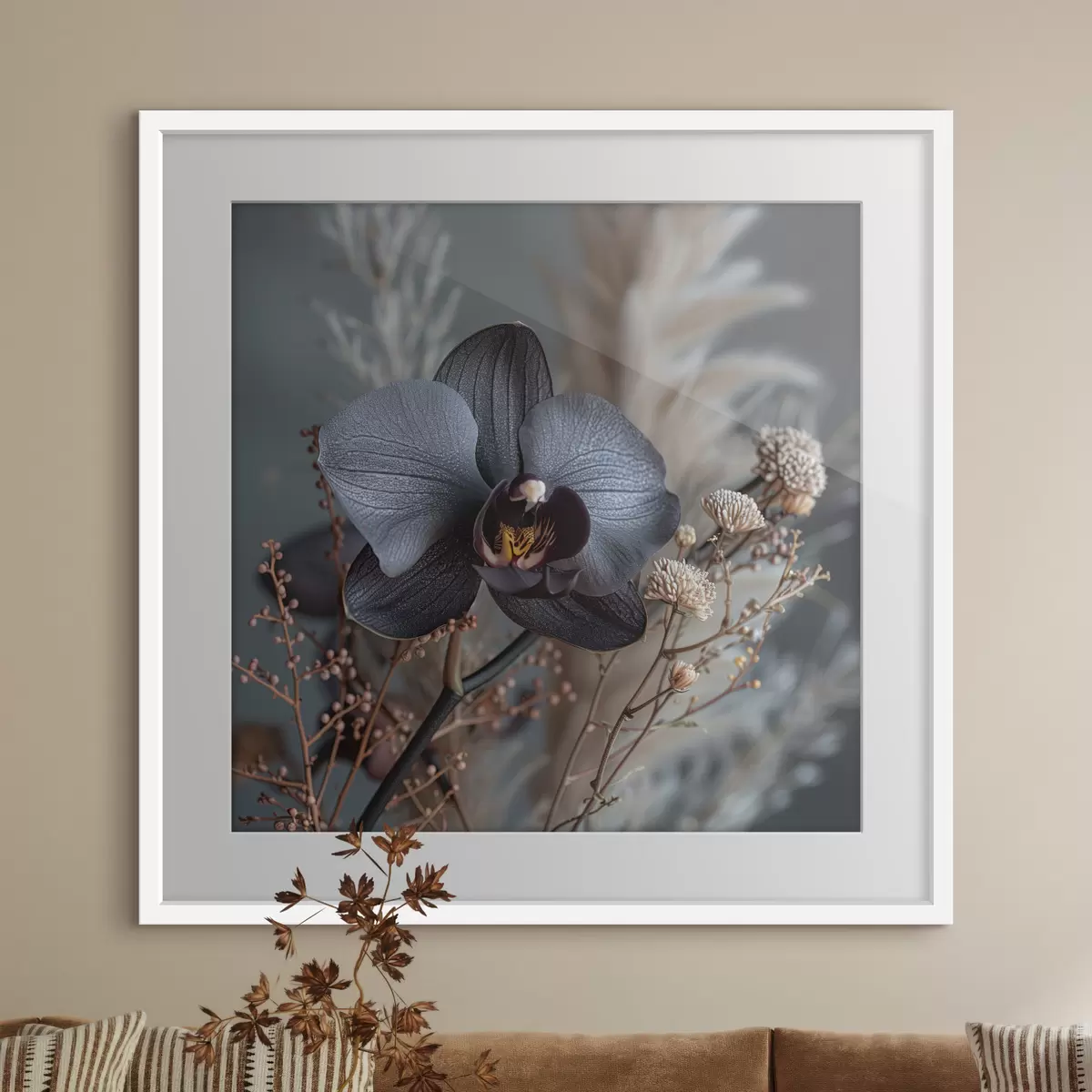 Poster Elegante arreglo floral de orquídea negra y otras flores secas f40661