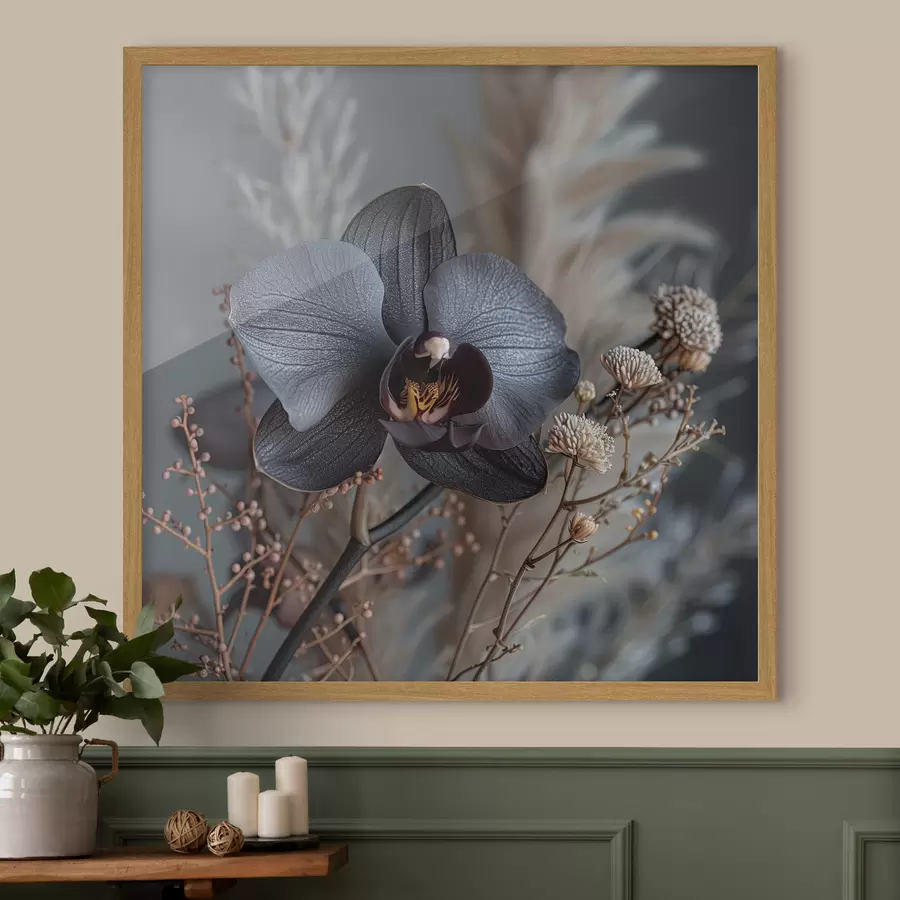murales de pared Elegante arreglo floral de orquídea negra y otras flores secas f40661