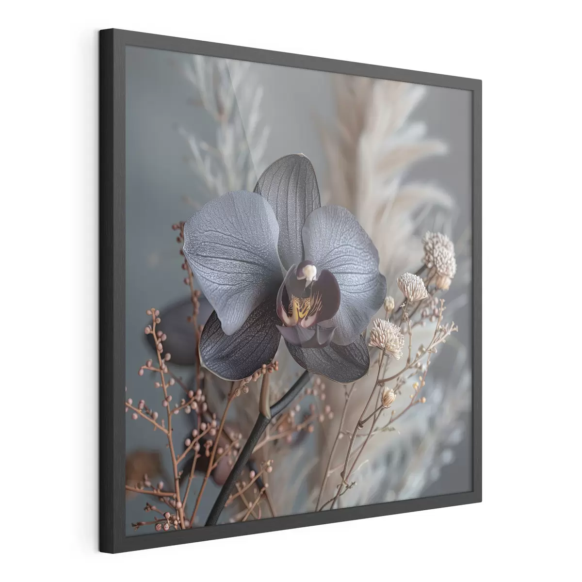 Poster Elegante arreglo floral de orquídea negra y otras flores secas f40661