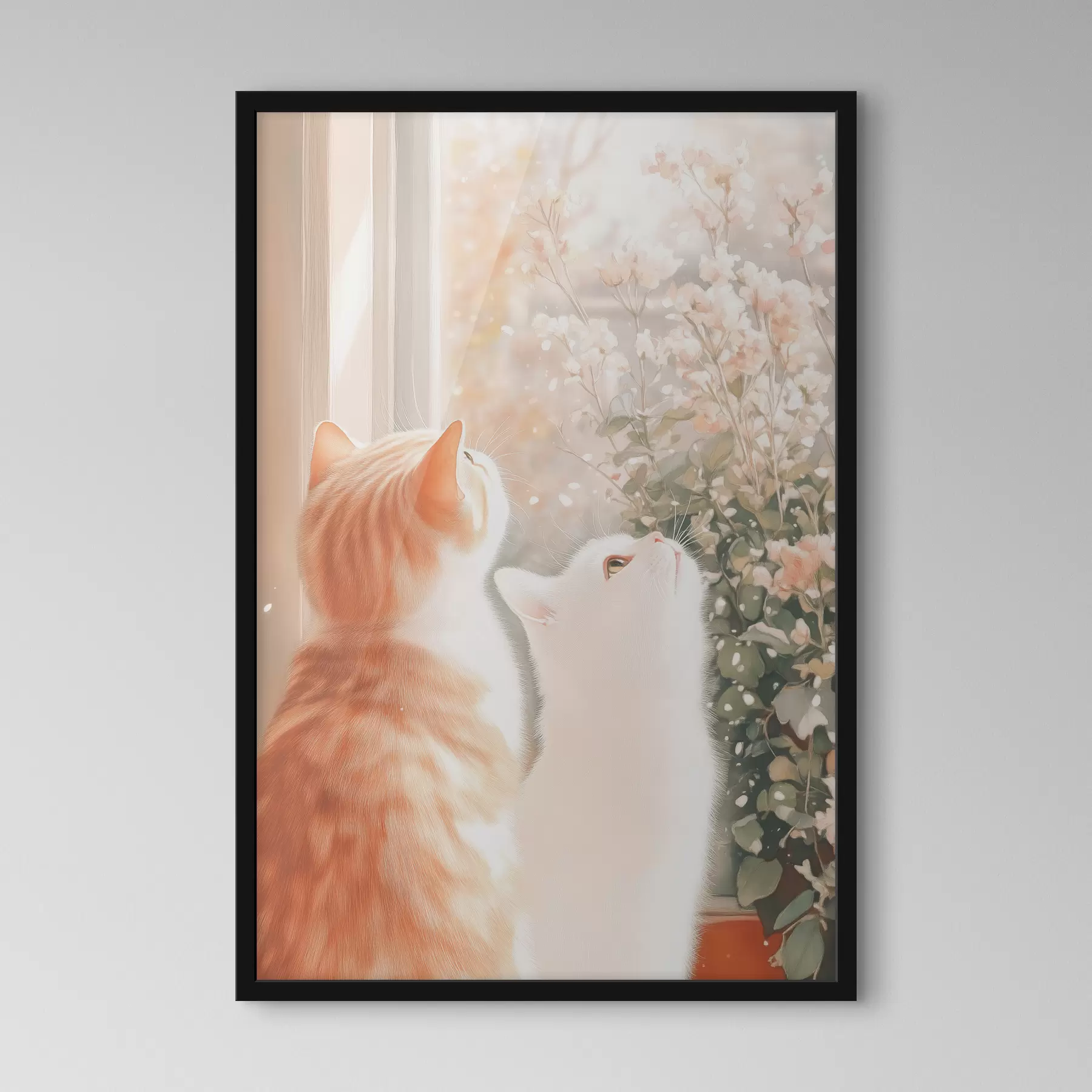 murales de pared Ilustración a lápiz y acuarela de dos adorables gatos sentados juntos f40670