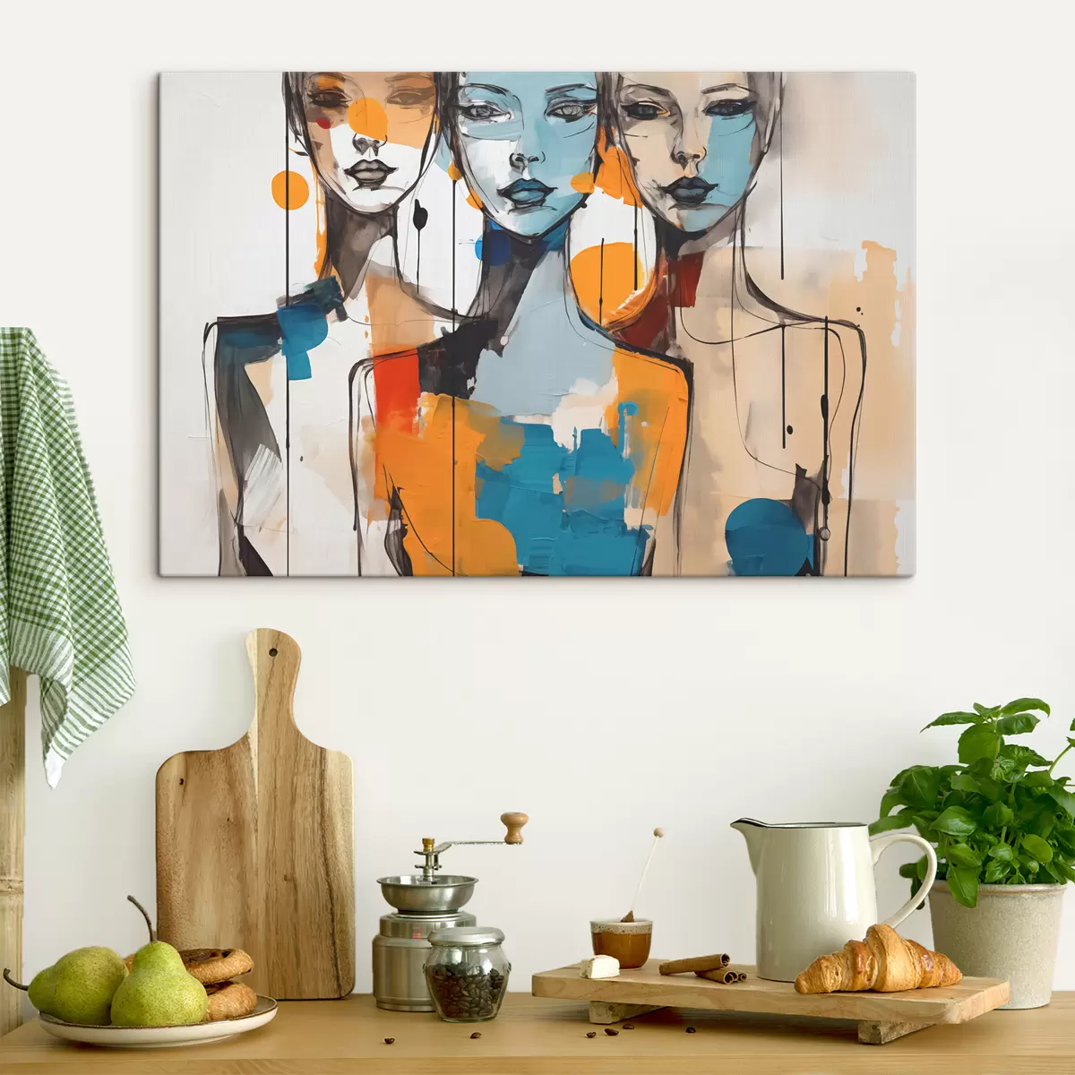 murales de pared Retratos abstractos de mujeres acuarela en manchas de pintura s40746