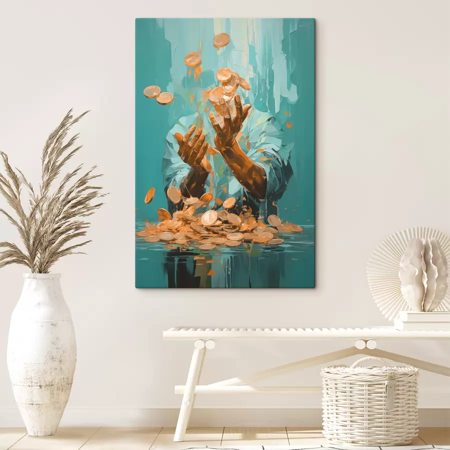 murales de pared Cuadro abstracto de un hombre rodeado de monedas s40755