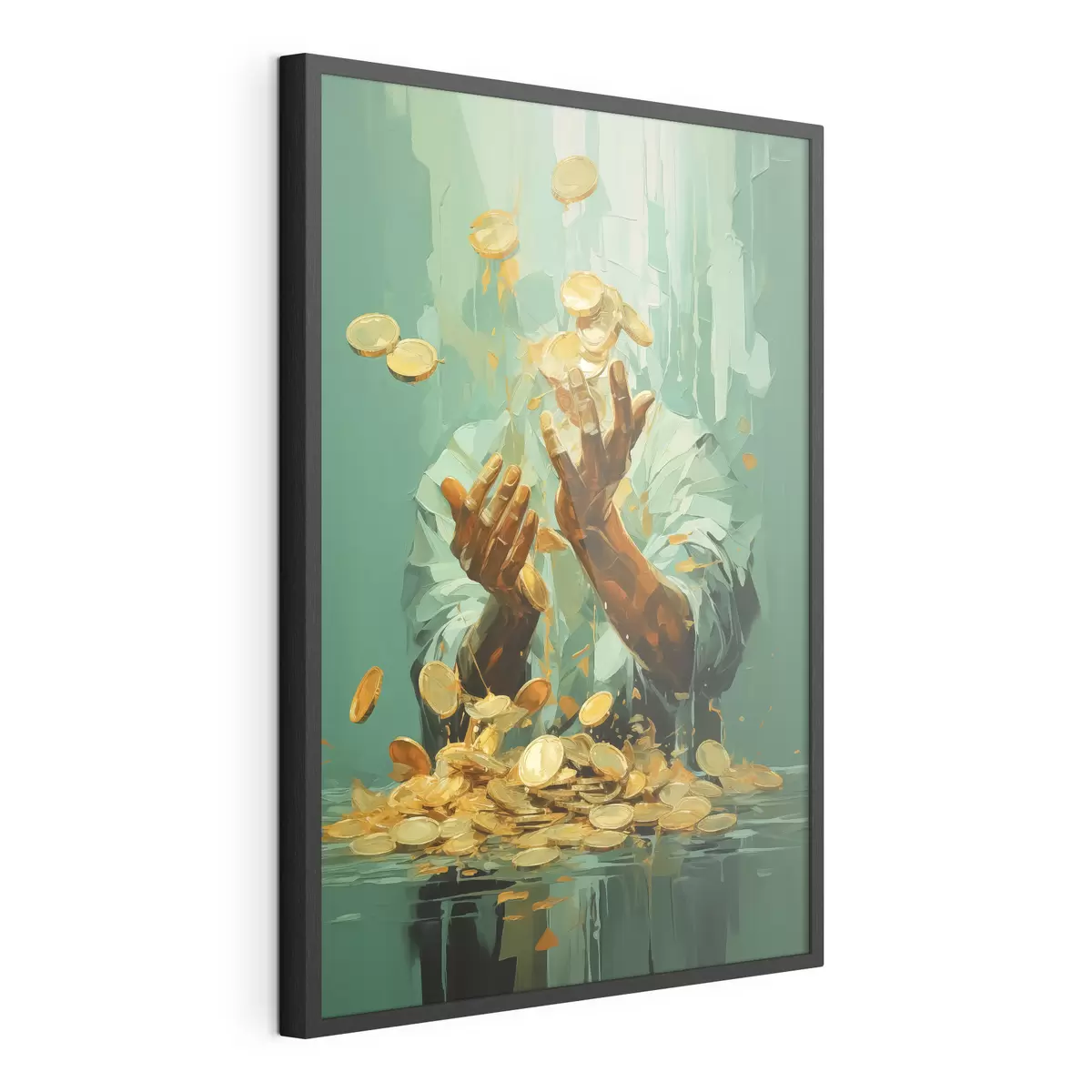 Poster Cuadro abstracto de un hombre rodeado de monedas de oro f40755