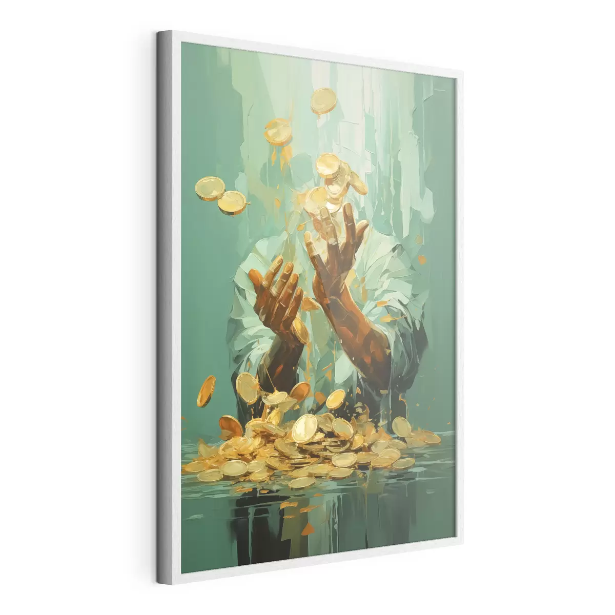 Poster Cuadro abstracto de un hombre rodeado de monedas de oro f40755