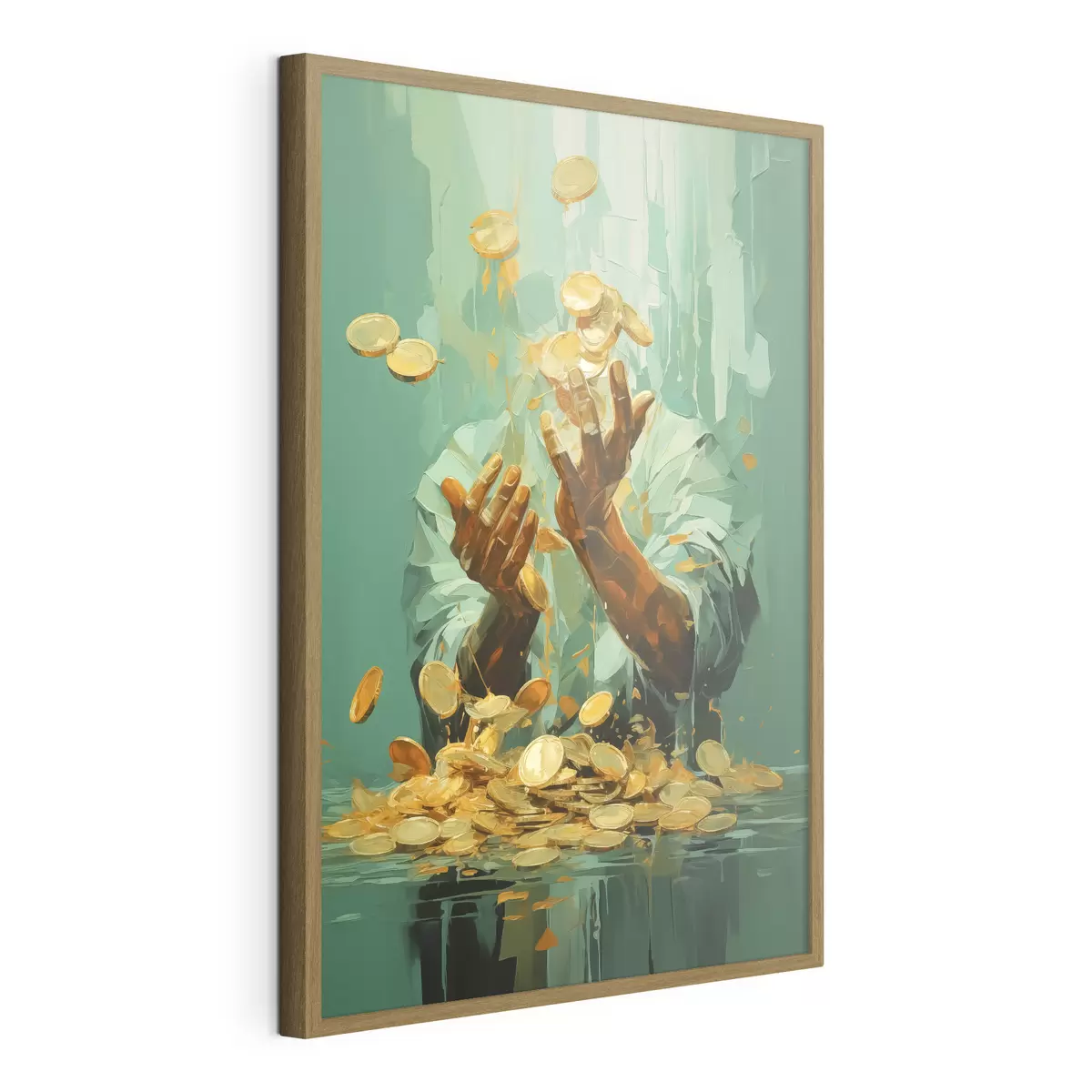 Poster Cuadro abstracto de un hombre rodeado de monedas de oro f40755