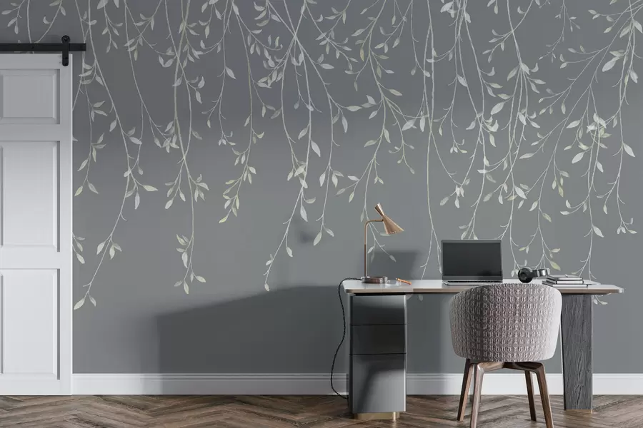 murales de pared Ramas colgantes sobre fondo gris w01522v1