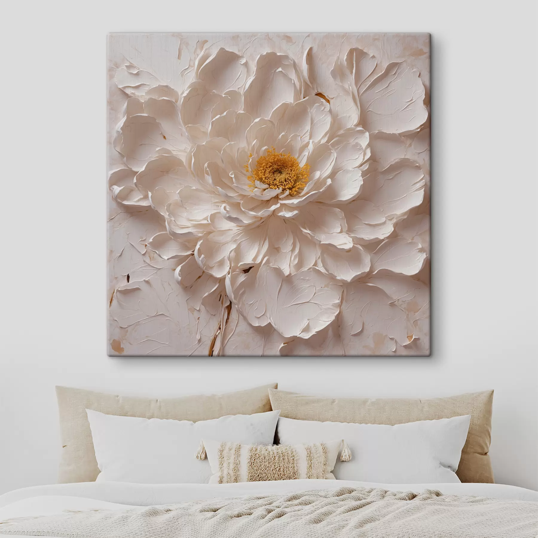 murales de pared Flor blanca al óleo sobre fondo blanco s40618