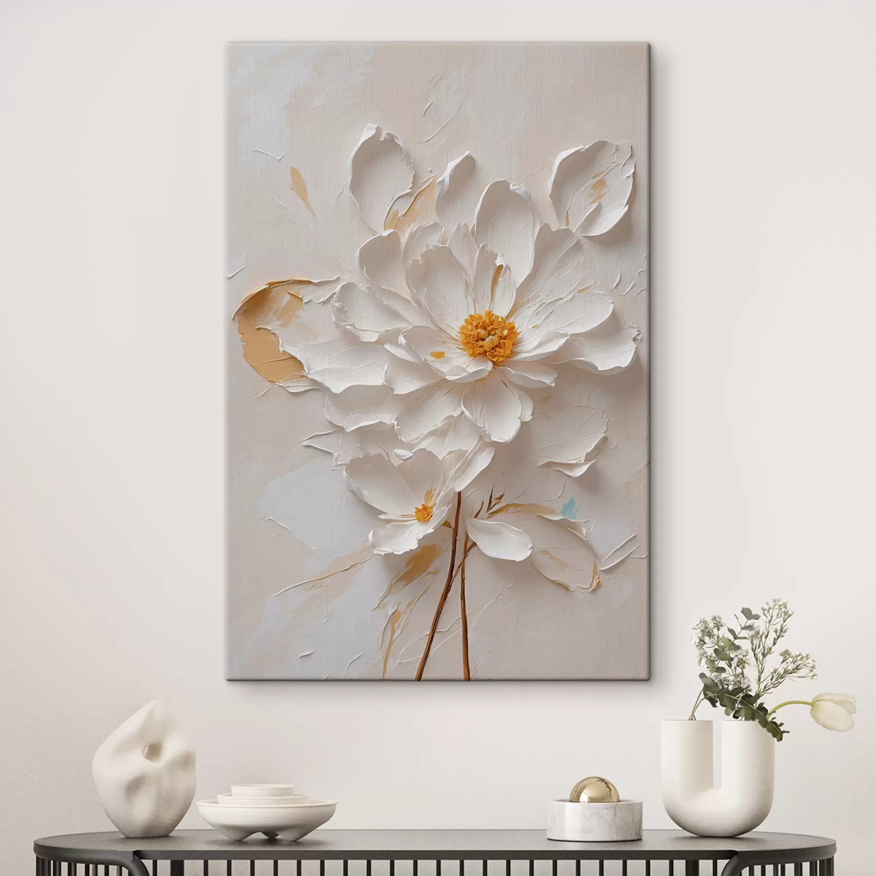 murales de pared Flor blanca en aceite con tallo marrón s40619